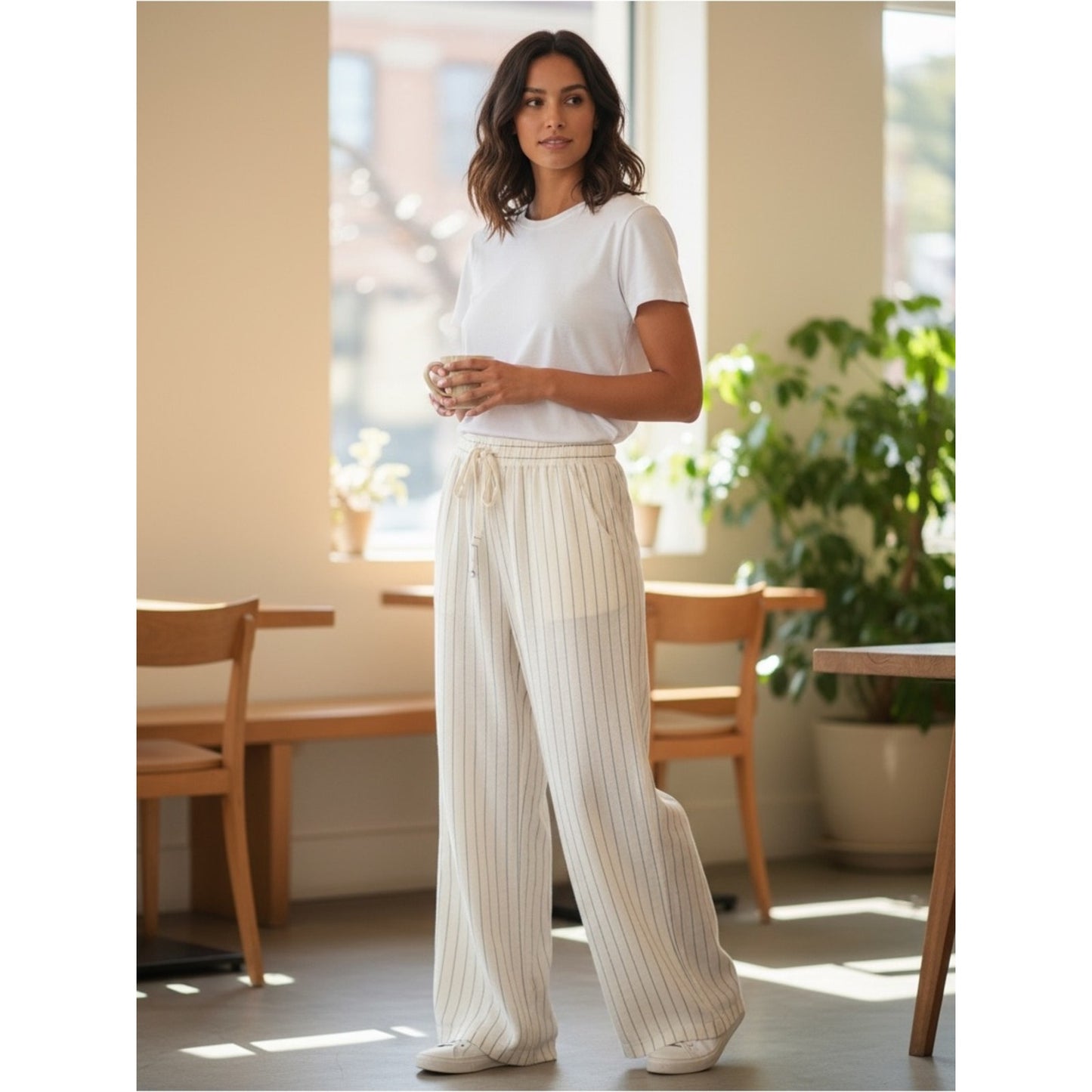 WeWoreWhat NWT Linen Blend Pinstripe Wide Leg Drawstring Pants XXL