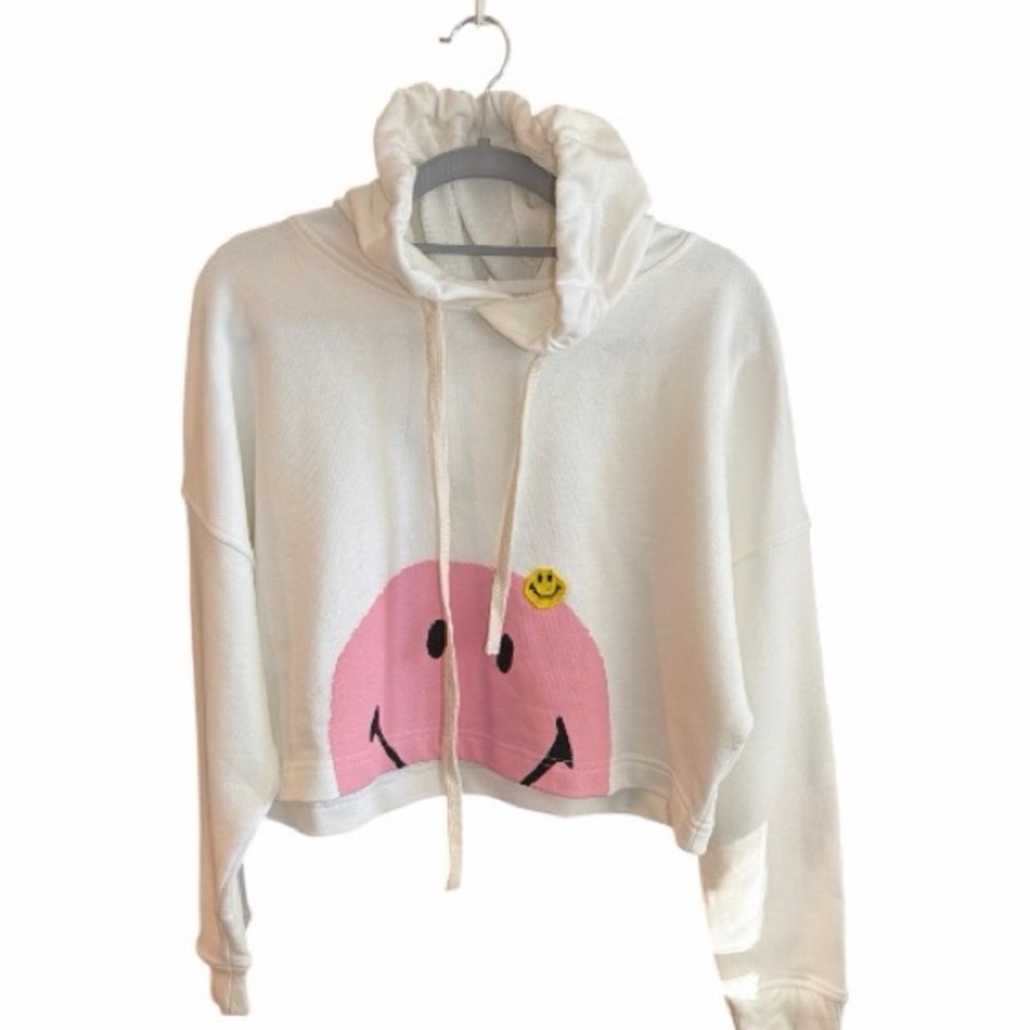 Joshua Sanders White Hoodie with Pink Smiley Face