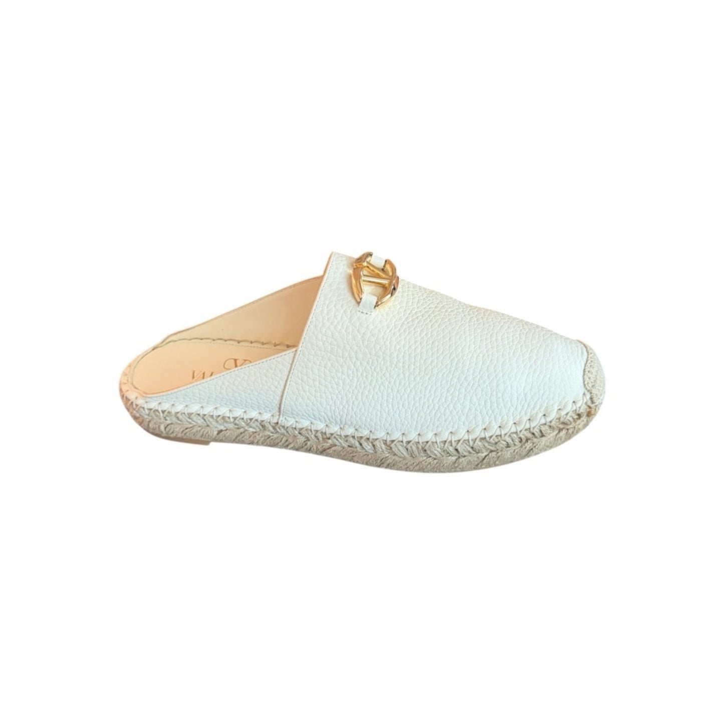 Valentino Garavani V Logo Leather Mule Espadrilles Ivory W/ Gold Logo EU 38 NIB