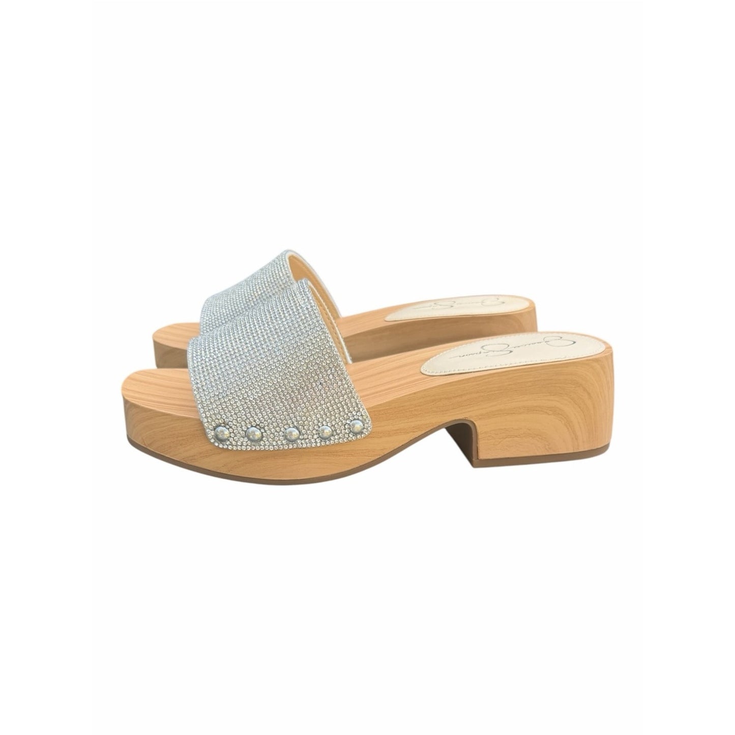 NWT Jessica Simpson Rexile Silver Rhinestone Platform Slide Clog Sandals 8M