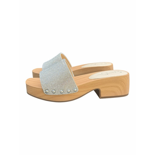 NWT Jessica Simpson Rexile Silver Rhinestone Platform Slide Clog Sandals 8M