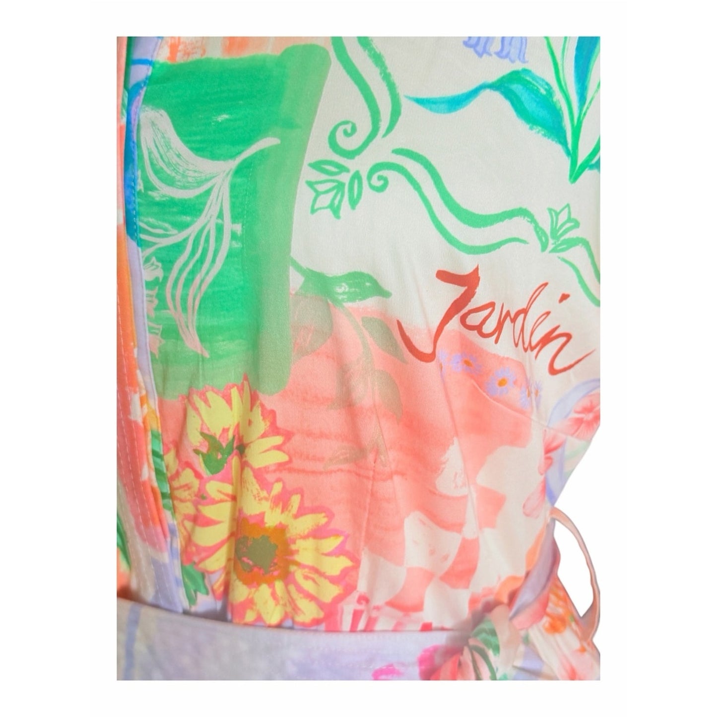Prosperina Savannah Peach Multi Floral Cotton Midi Shirt Dress NWT M