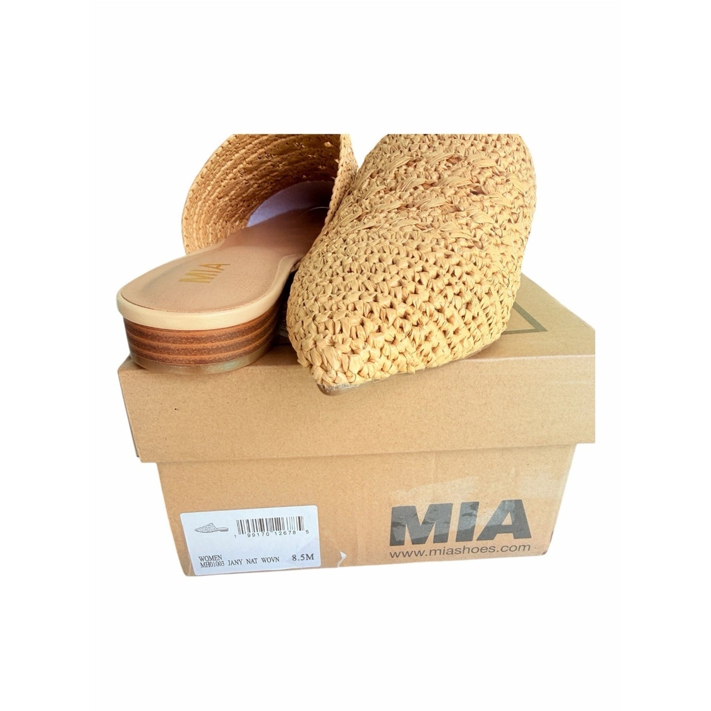 MIA Jany Natural Woven Raffia Pointed Toe Mules Shoes Size 8.5 NIB