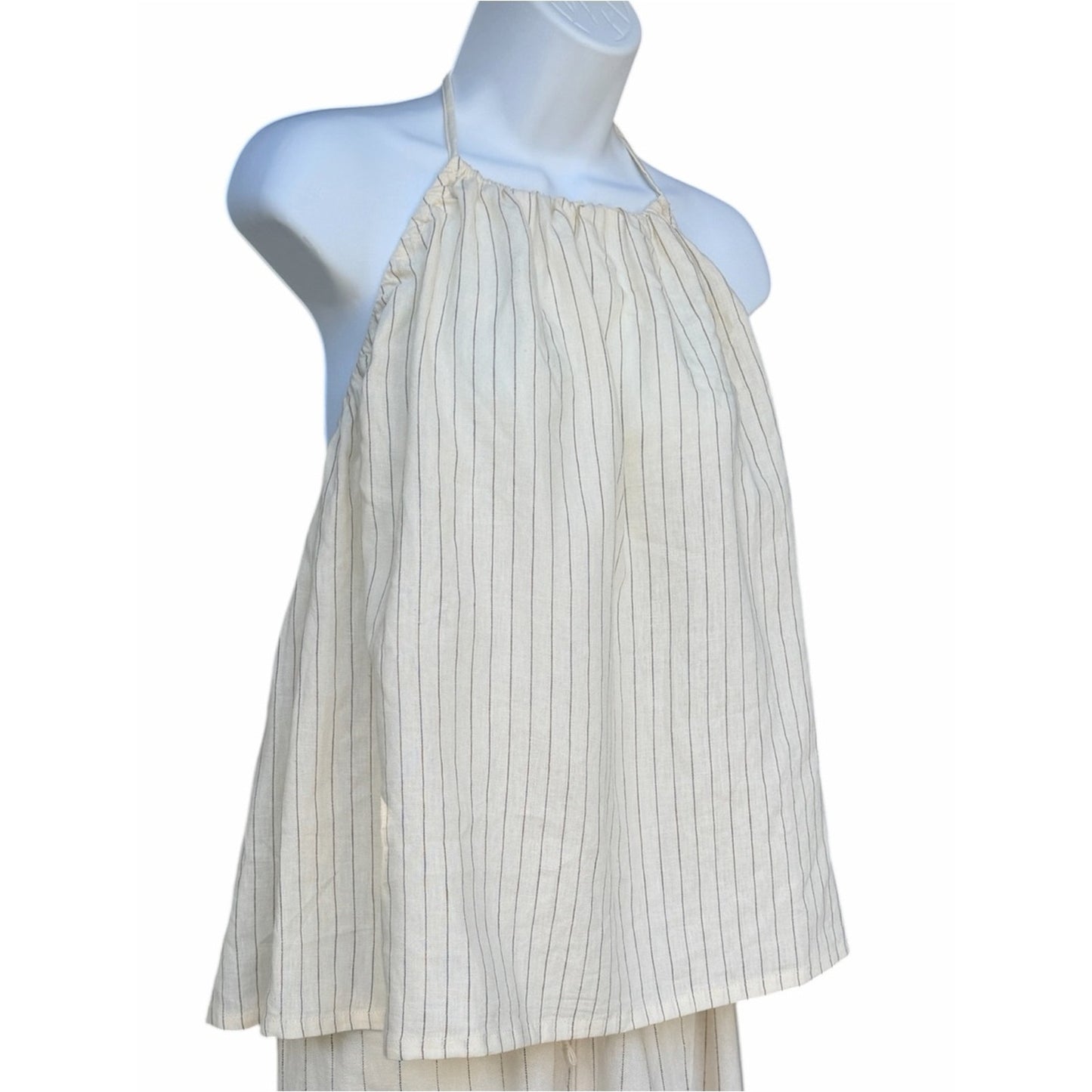 NWT WeWoreWhat Linen Blend Halter Top Open Back Pinstripe Size Large