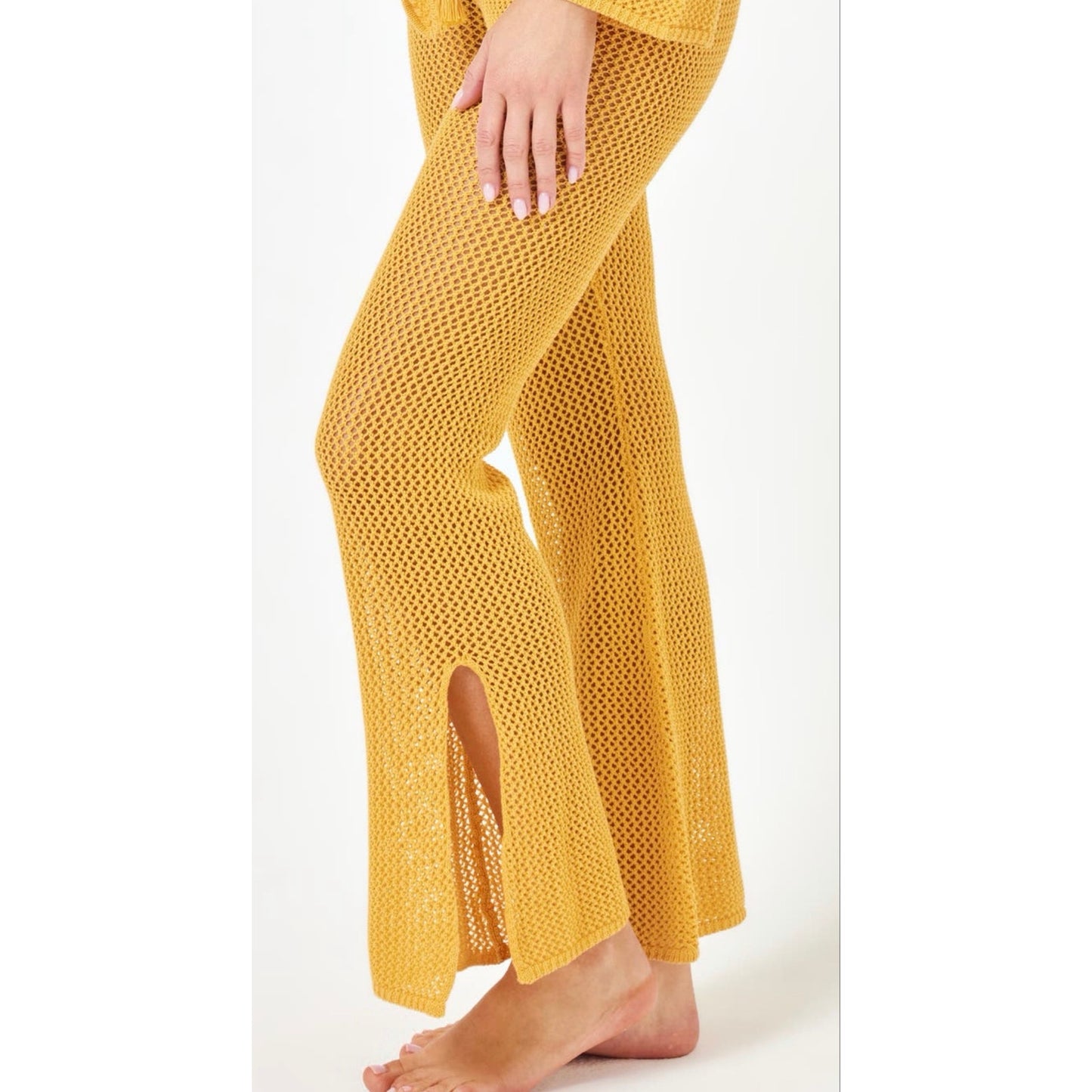 Space Los Cabos Crochet Cover-Up Pants XL NWT Mustard 100% Cotton Beach Resort