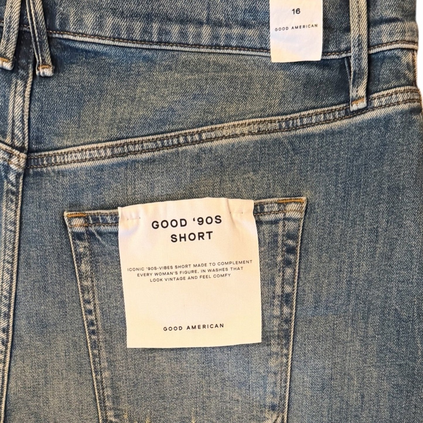 Good American Good 90s Shorts Size 16 High Rise Retro Distressed Denim Cutoffs