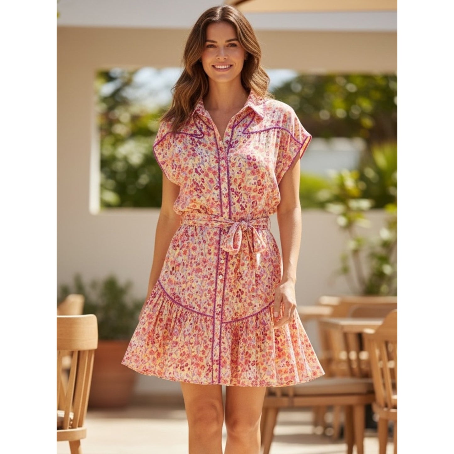 Poupette St Barth Margo Lace Mini Dress Purple Daffodil Floral Size L NWT