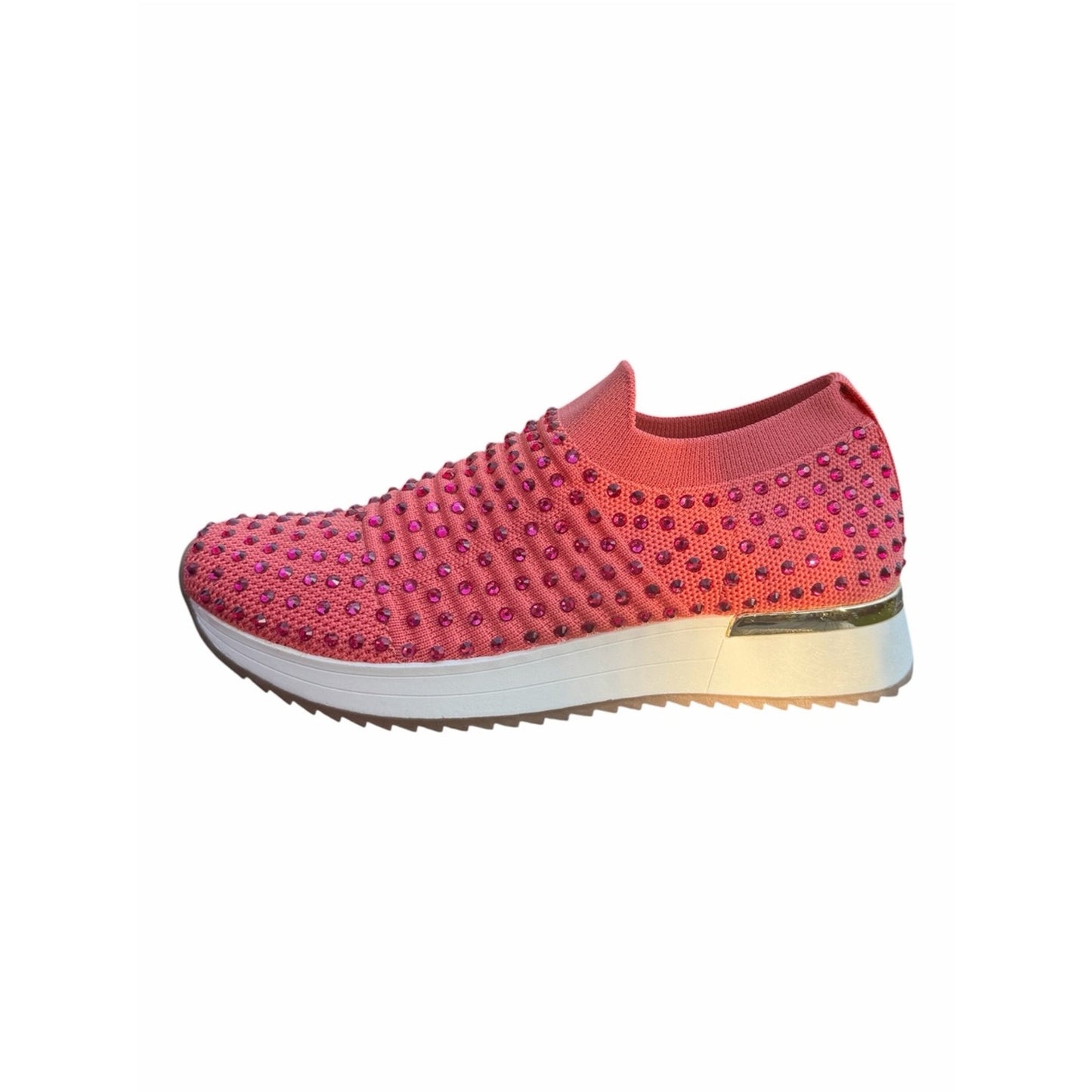 Kenneth Cole Reaction Cameron Jewel Jogger Rhinestone Knit Sneakers Pink 7.5