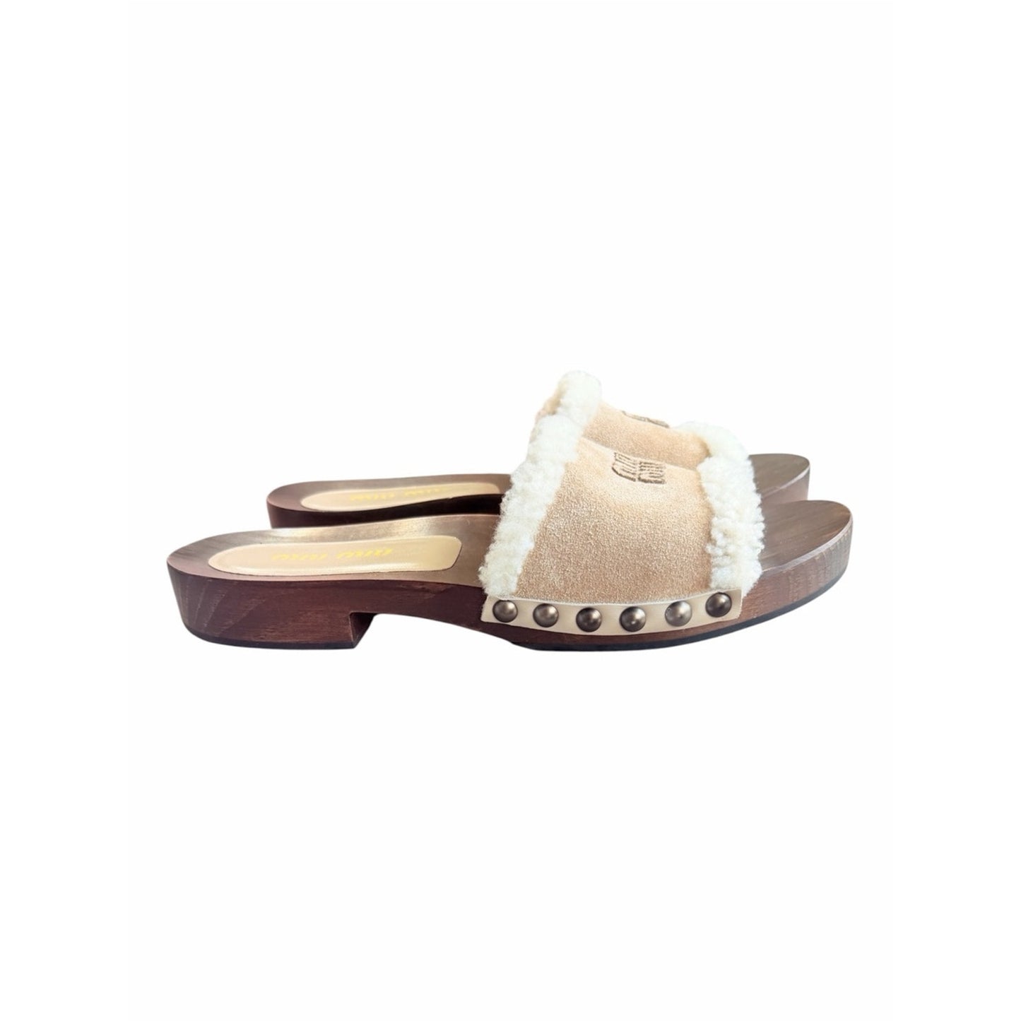 Miu Miu Suede Shearling Wooden Clog Slide Sandals Deserto 41 NIB
