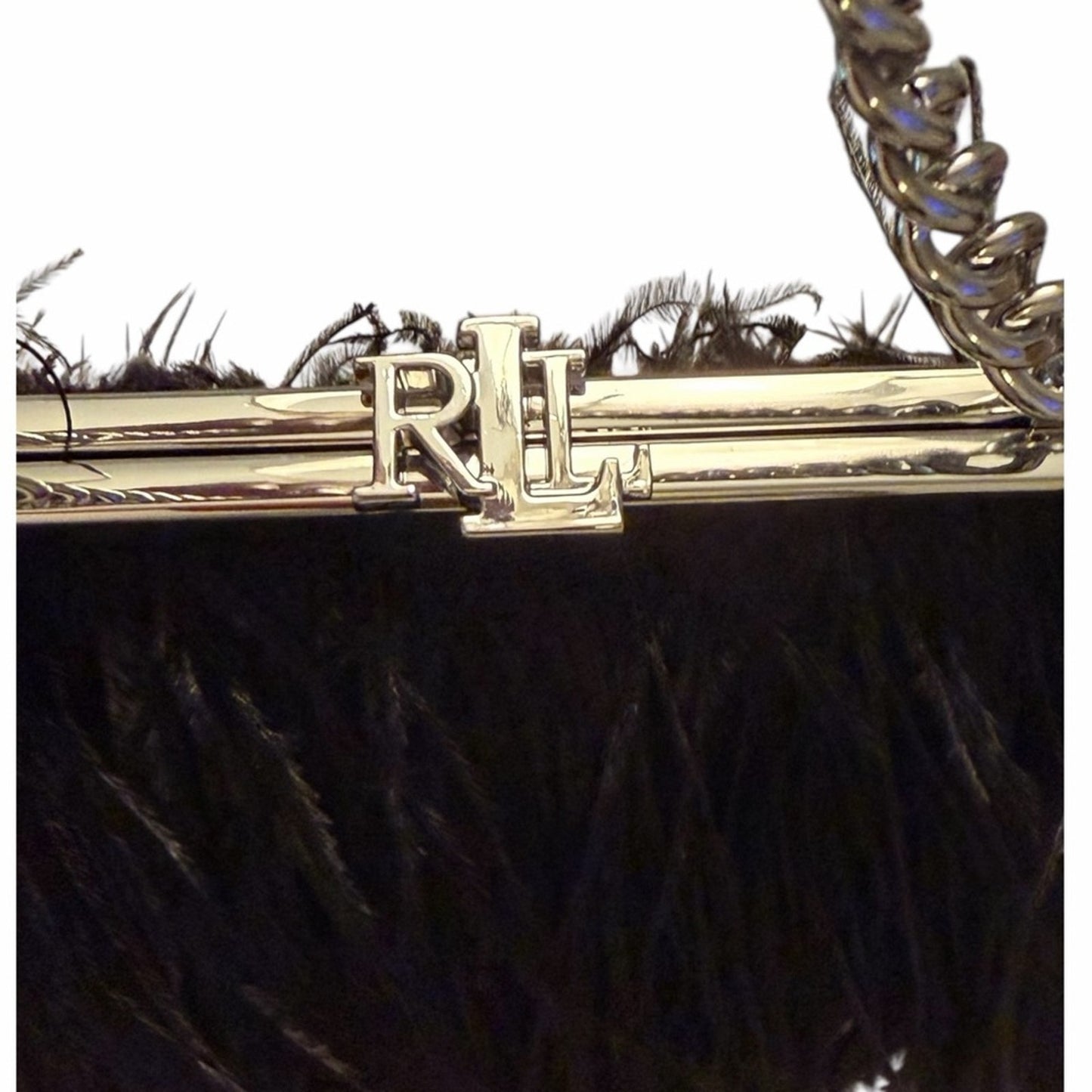 Lauren Ralph Lauren Hollie Feather Fringe Clutch Black LRL Bag NWT Glam Style