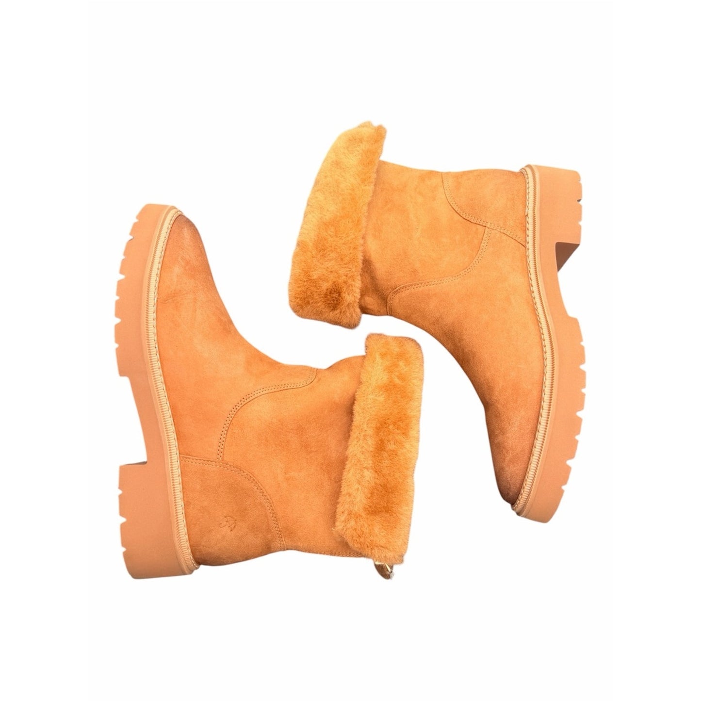 Naturalizer Sense Water Repellent Suede Faux Fur Boots Golden Caramel Size 9 NIB
