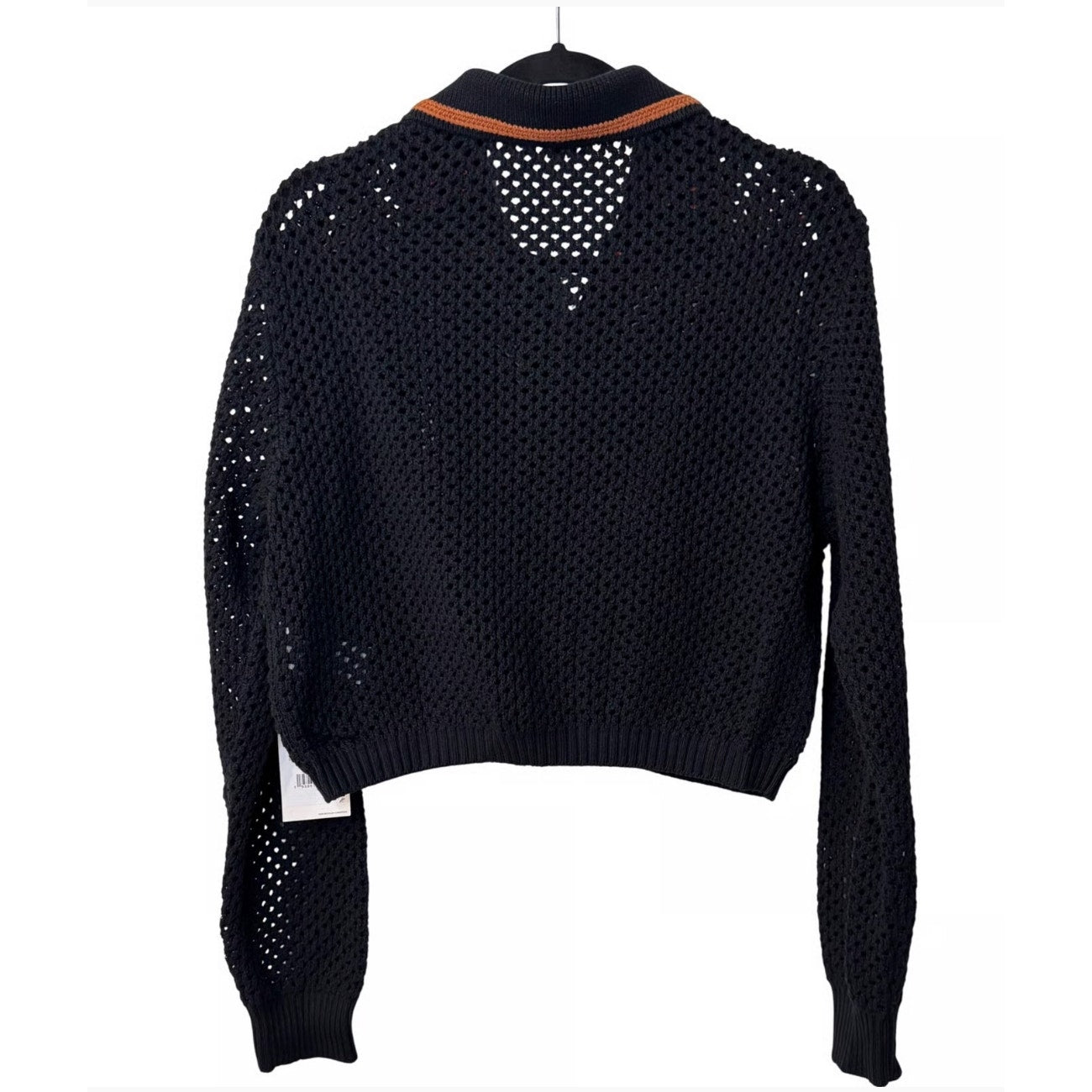 RE/DONE Black Crochet Mesh Polo Cardigan Women’s Size L