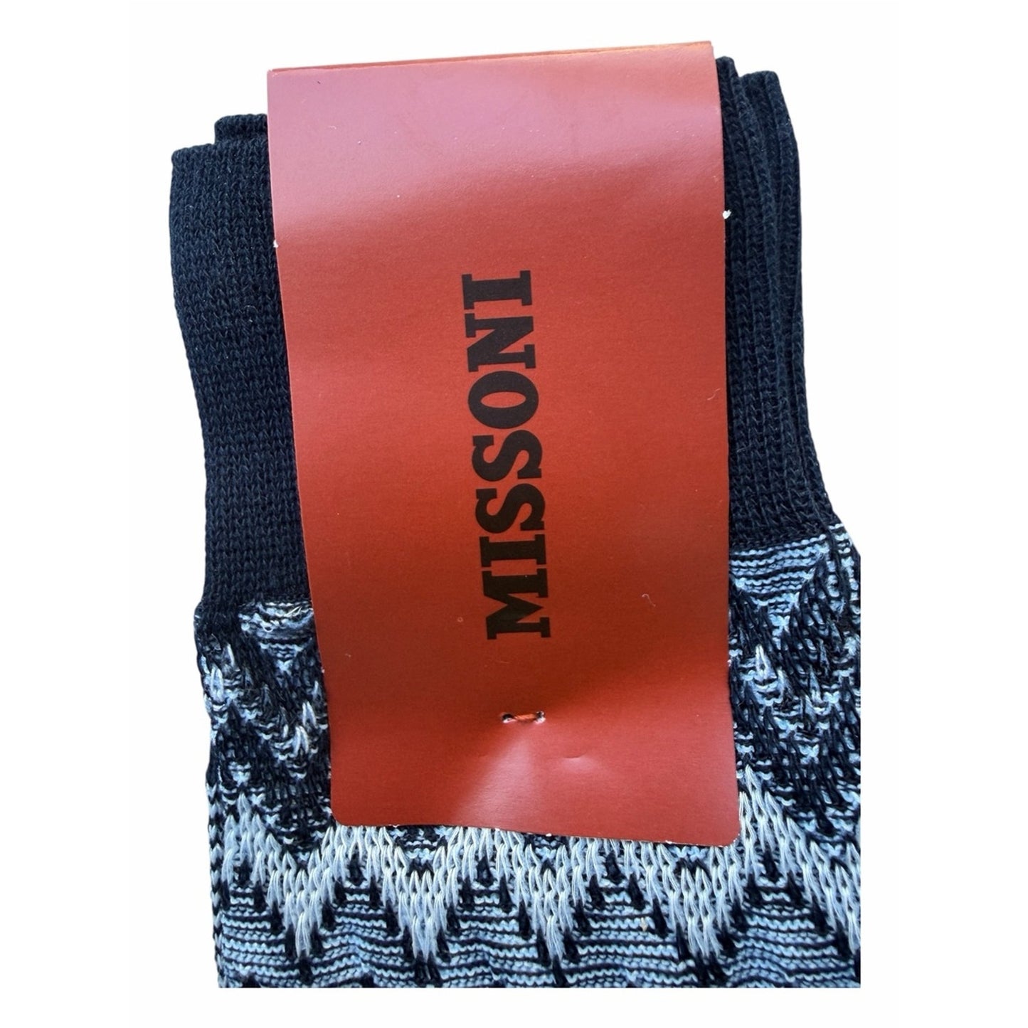 MISSONI Made in Italy Zig Zag Knit Socks L/XL NWT Luxury Designer Hosiery Navy