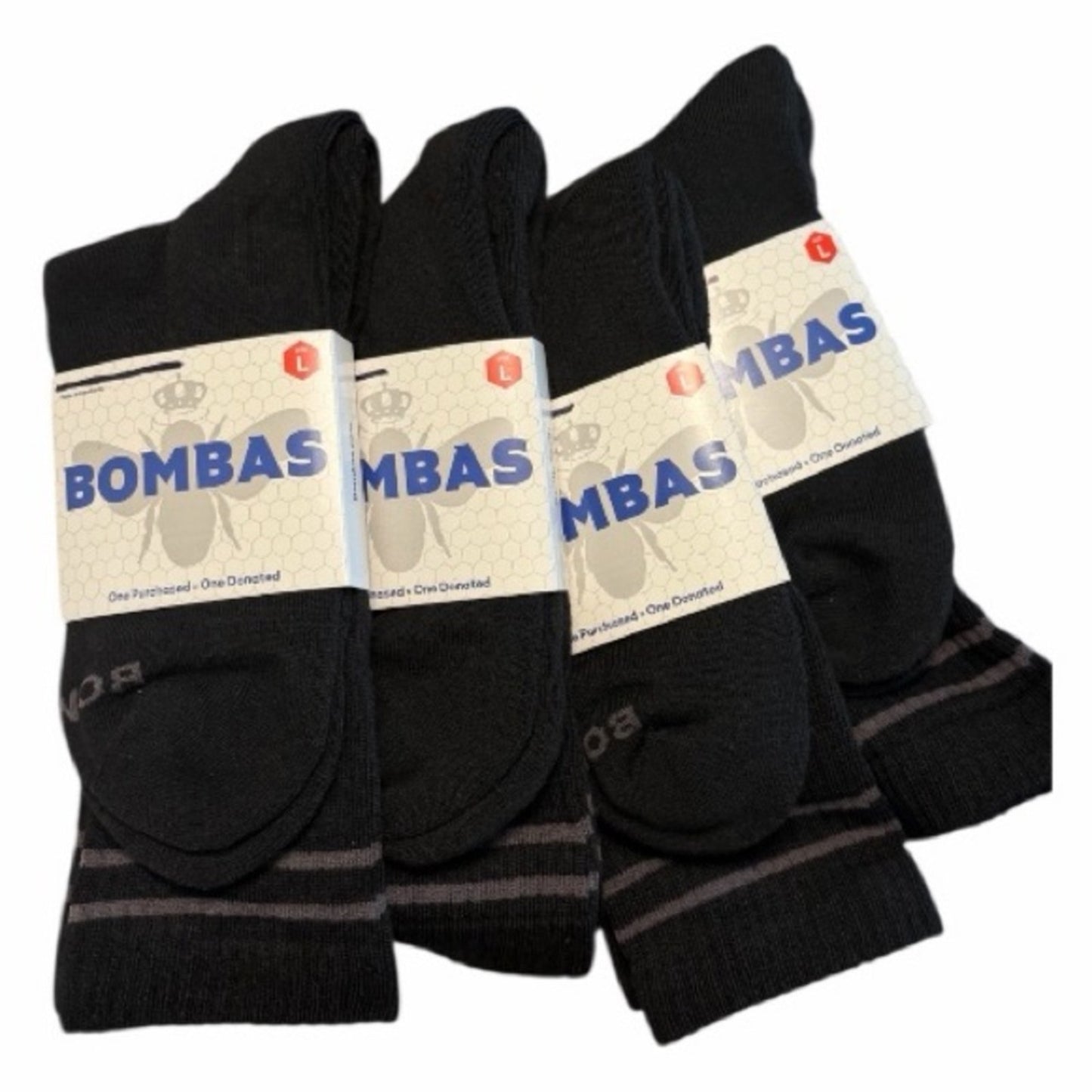 Bombas Men's Black Crew Socks Size Large NWT 4 Pairs UNISEX