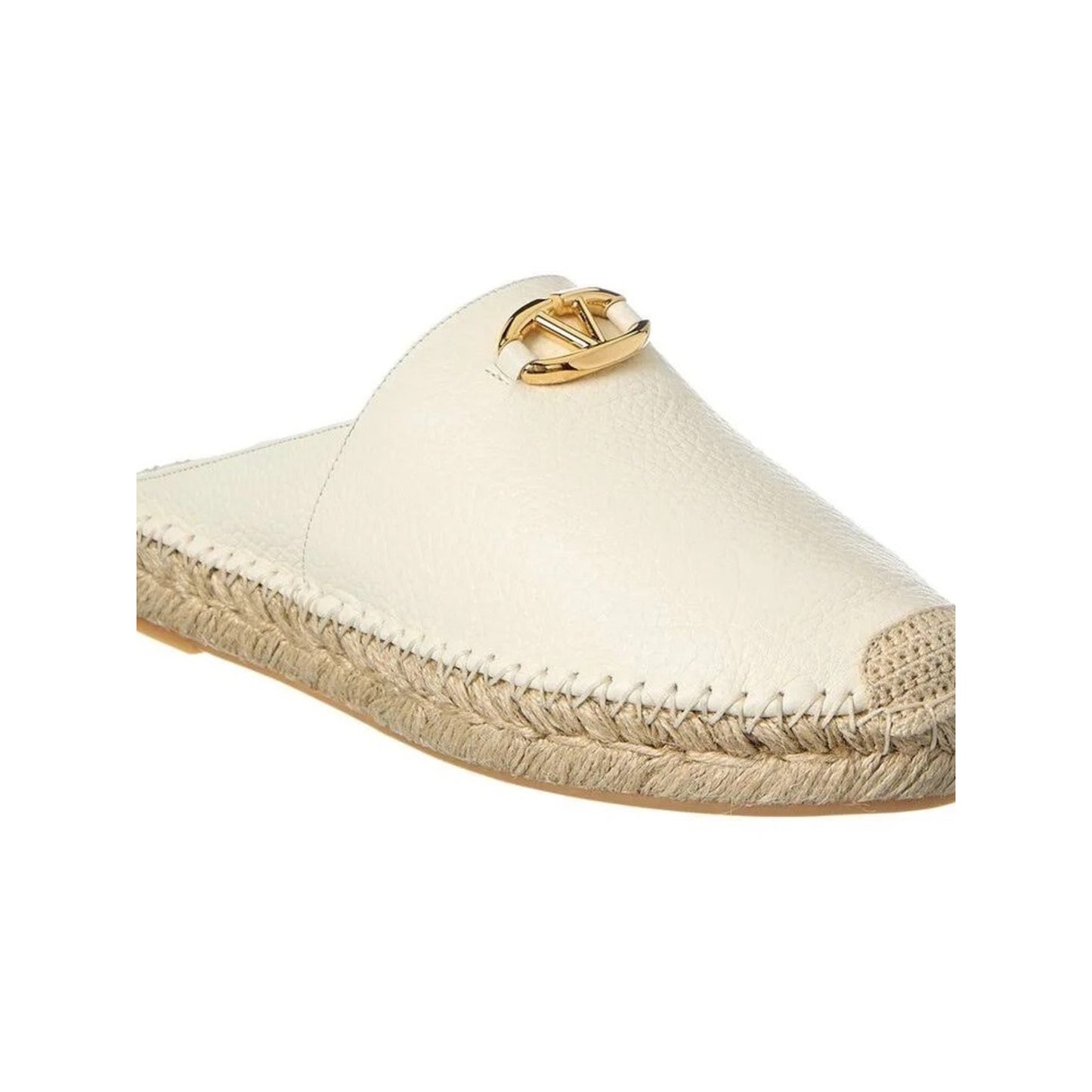 Valentino Garavani V Logo Leather Mule Espadrilles Ivory W/ Gold Logo EU 38 NIB