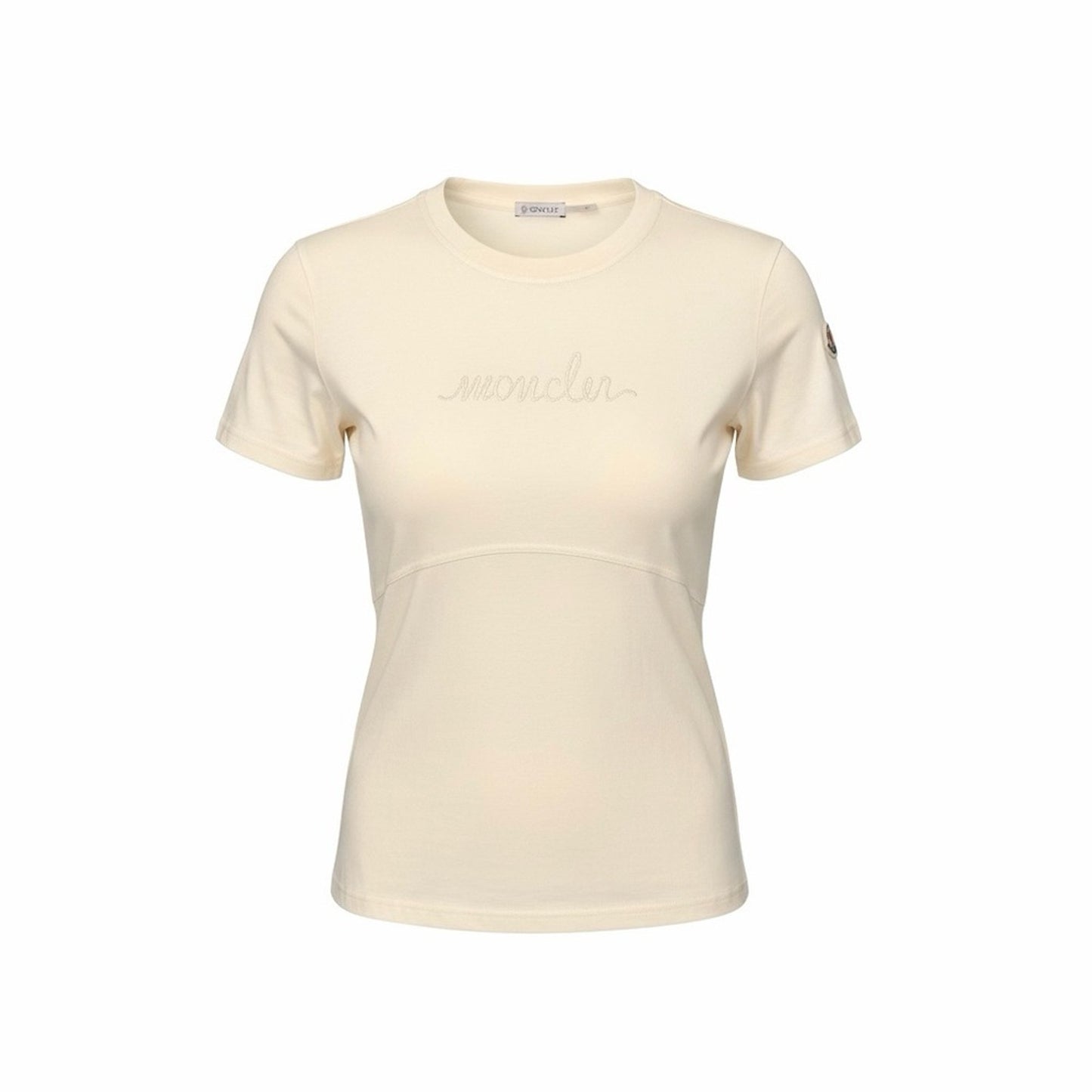 Moncler Cream Logo T-Shirt XL NWT Embroidered Script Minimalist Quiet Luxury Tee