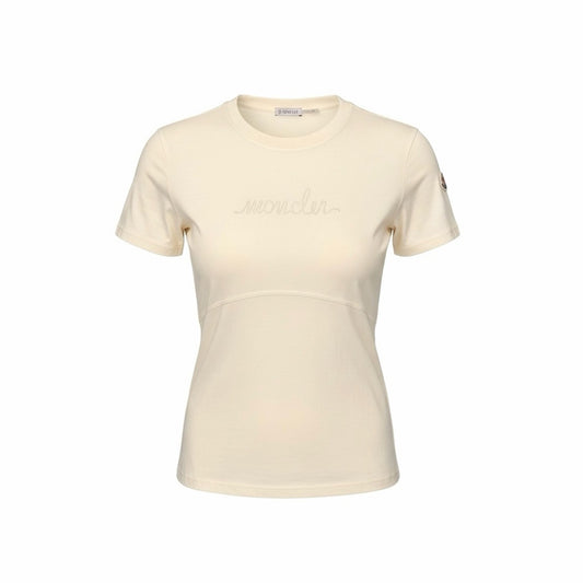 Moncler Cream Logo T-Shirt XL NWT Embroidered Script Minimalist Quiet Luxury Tee