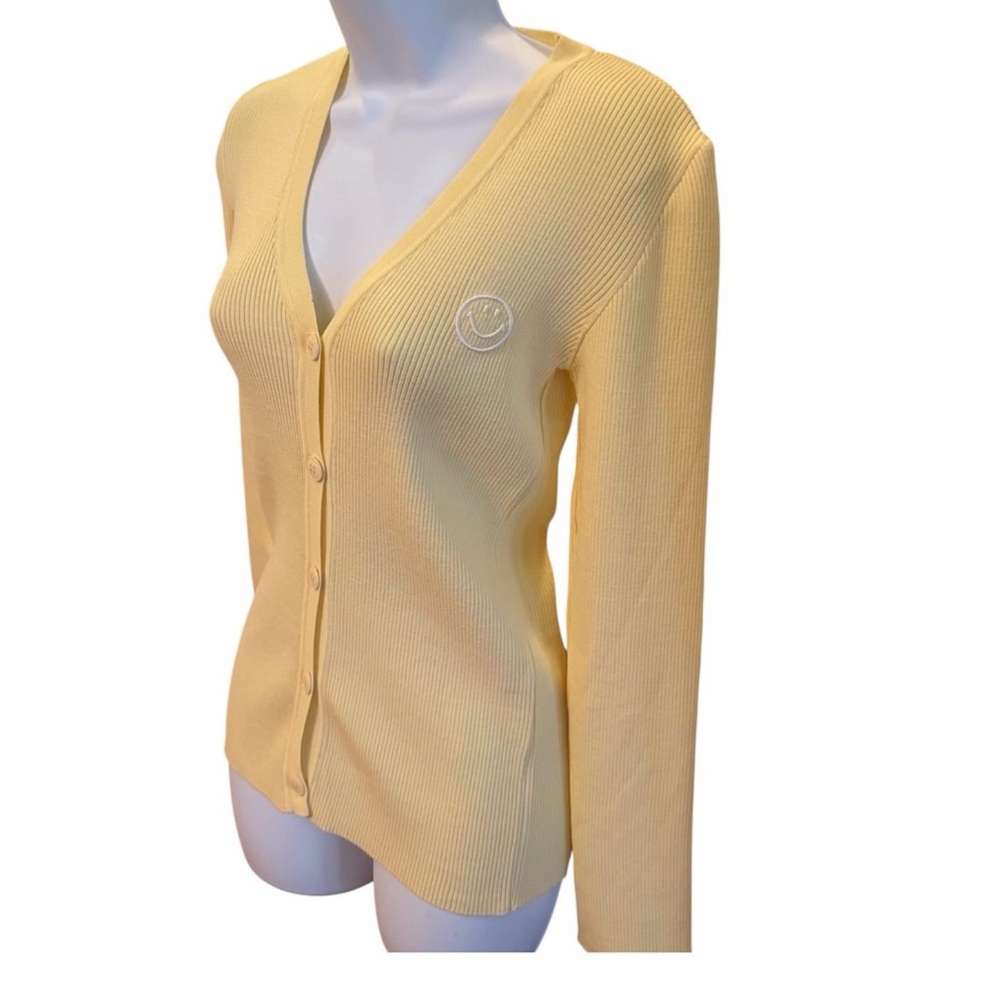 Joshua Sanders Smiley Ribbed Cardigan - Butter Yellow - Size L - NWT