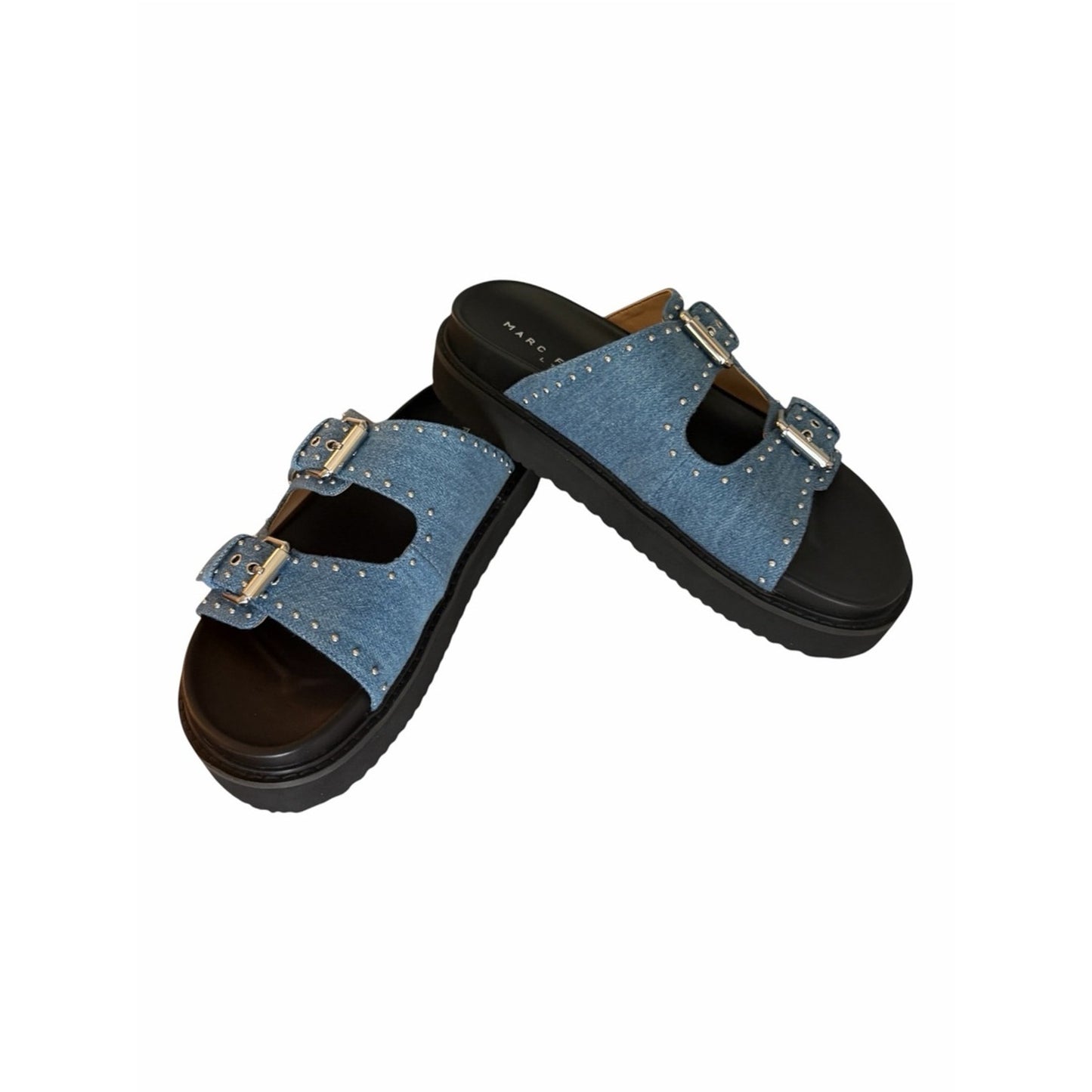 Marc Fisher LTD Agusta Denim Studded Slide Sandals Platform Blue 7.5 NIB