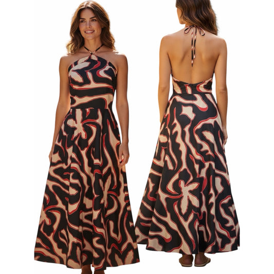 BTB Los Angeles Mia Maxi Dress Tropical Print Halter Open Back NWT Size M