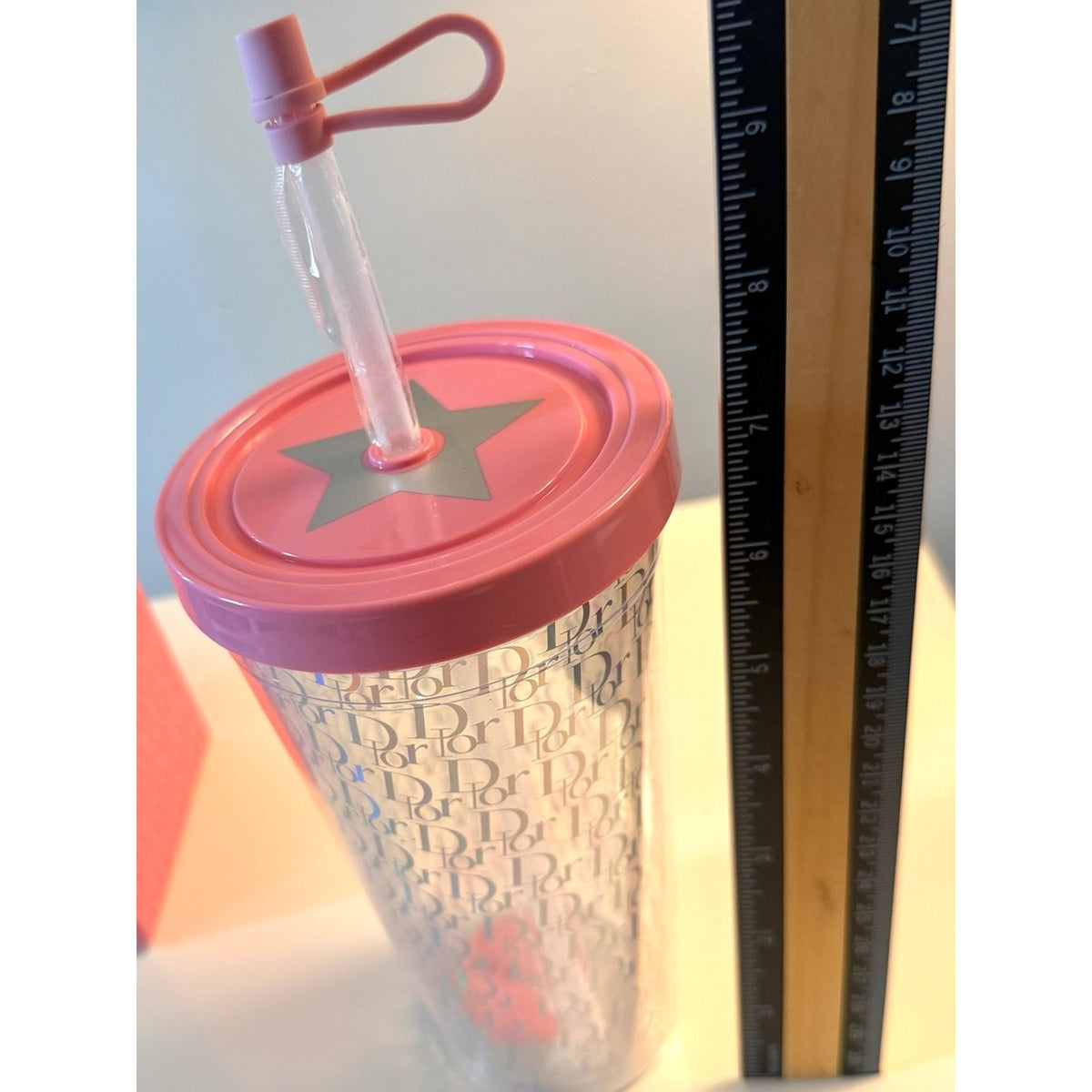 Dior Backstage Pink Holographic Oblique Tumbler 700ml w/ Straw & Box NEW