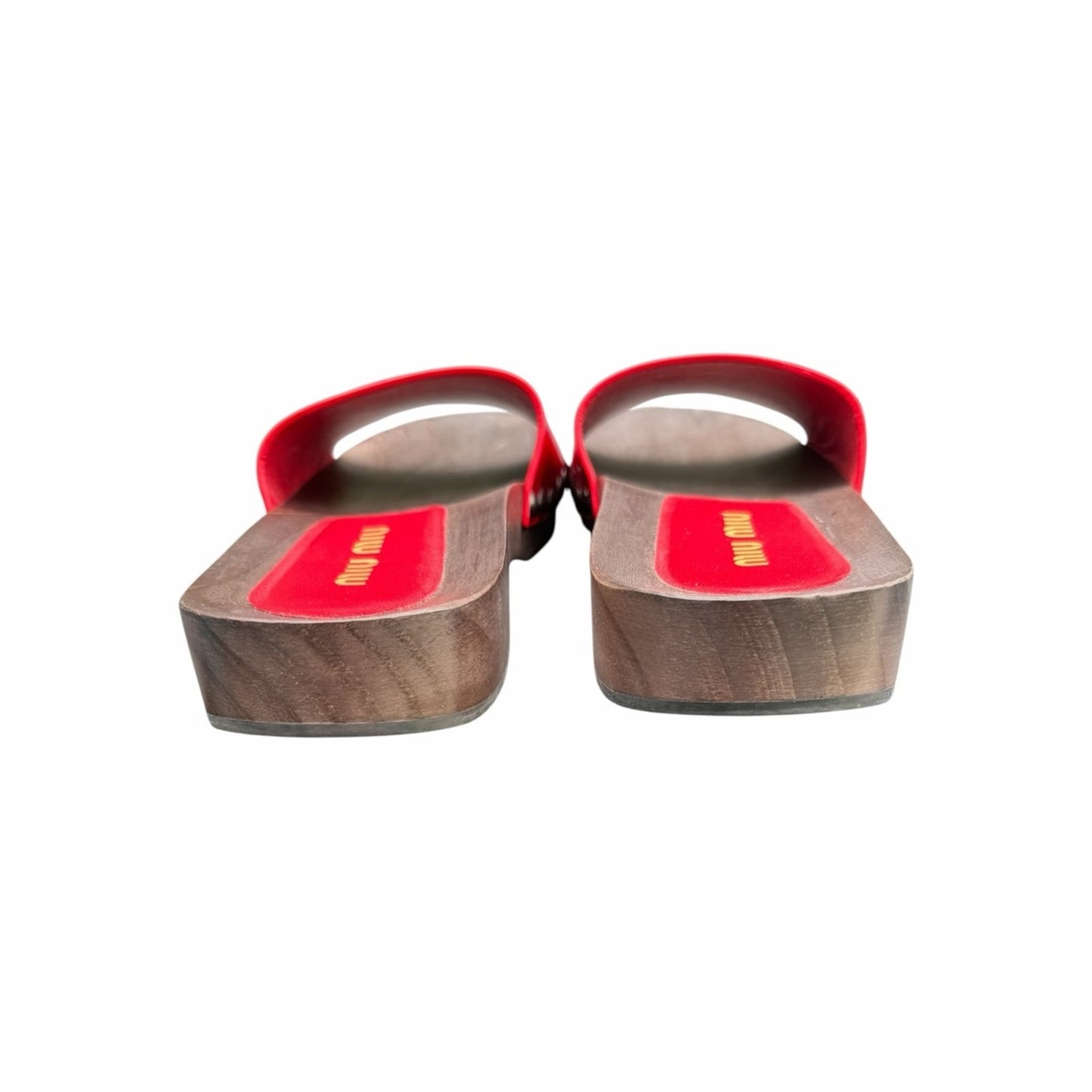 Miu Miu Red Patent Leather Wooden Slide Sandals Clogs EU 40 US 9 Box & Dust Bag