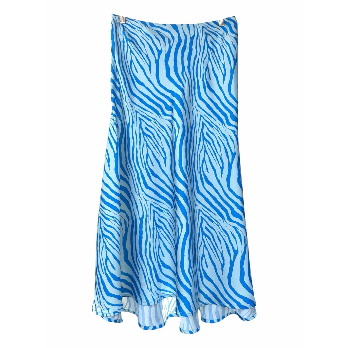NWT Blue Ivory Zebra Print Midi Skirt Size M Coastal Resort Vacation Style
