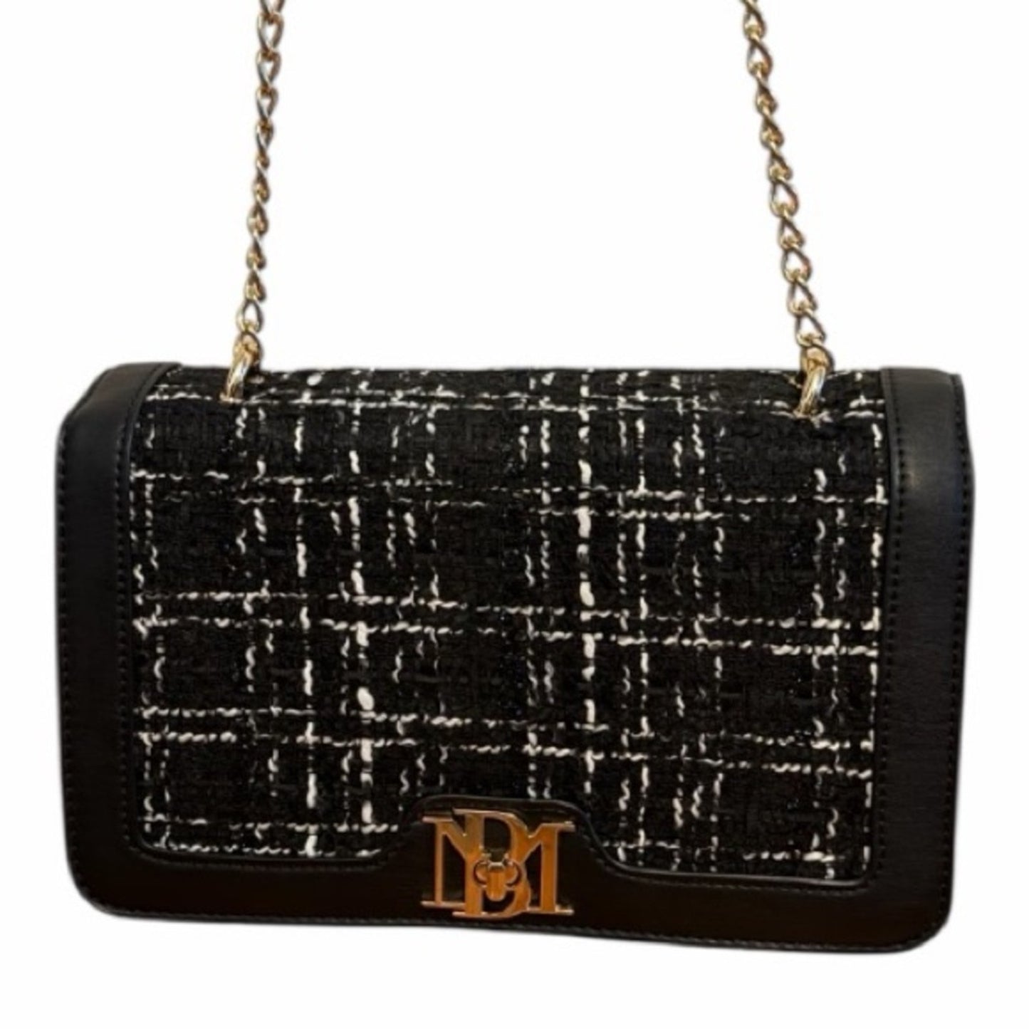 Badgley Mischka Wool Tweed Frame Crossbody Bag Black NWT