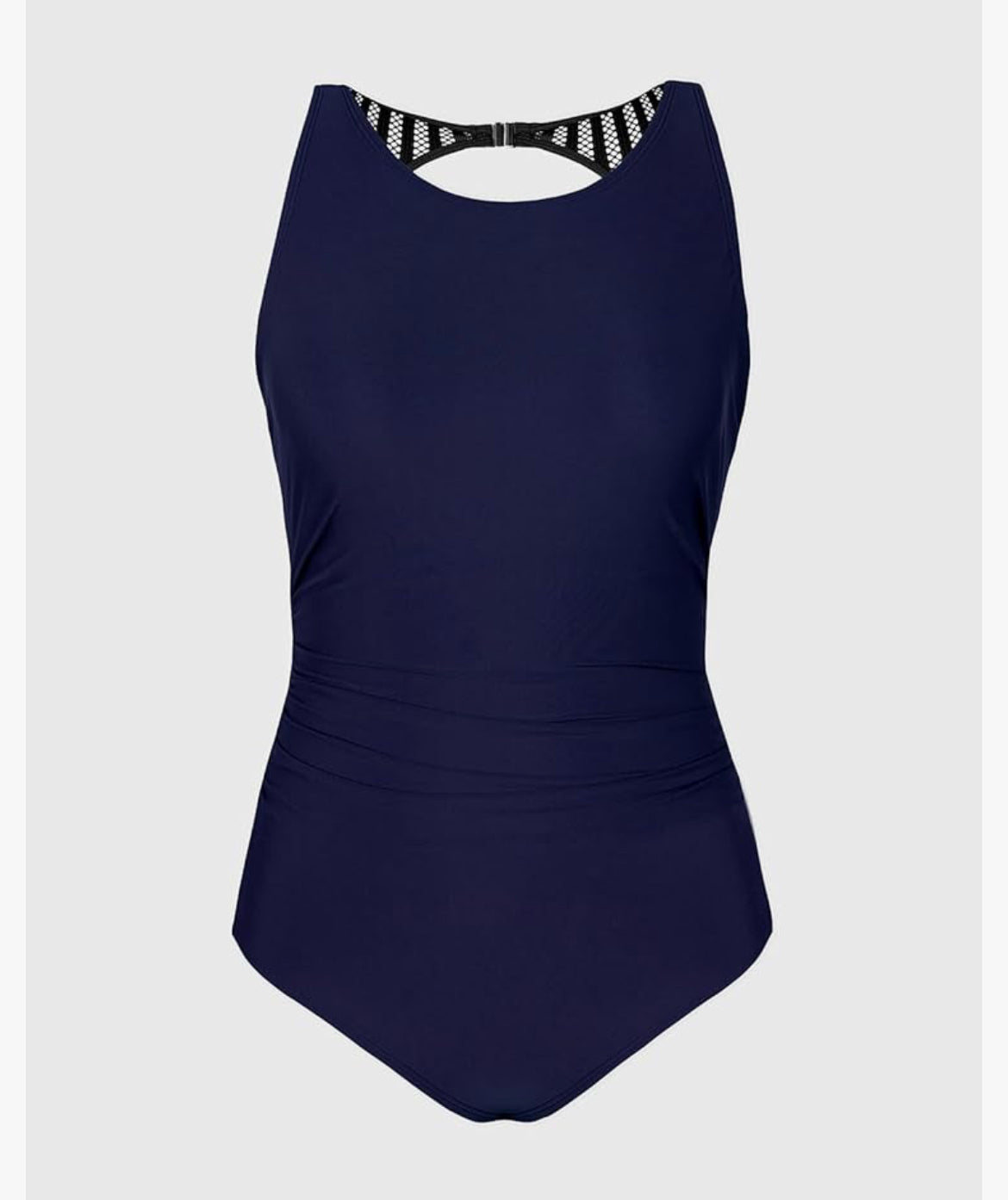 Navy Blue One - Piece Swimsuit With Black Mesh At Back