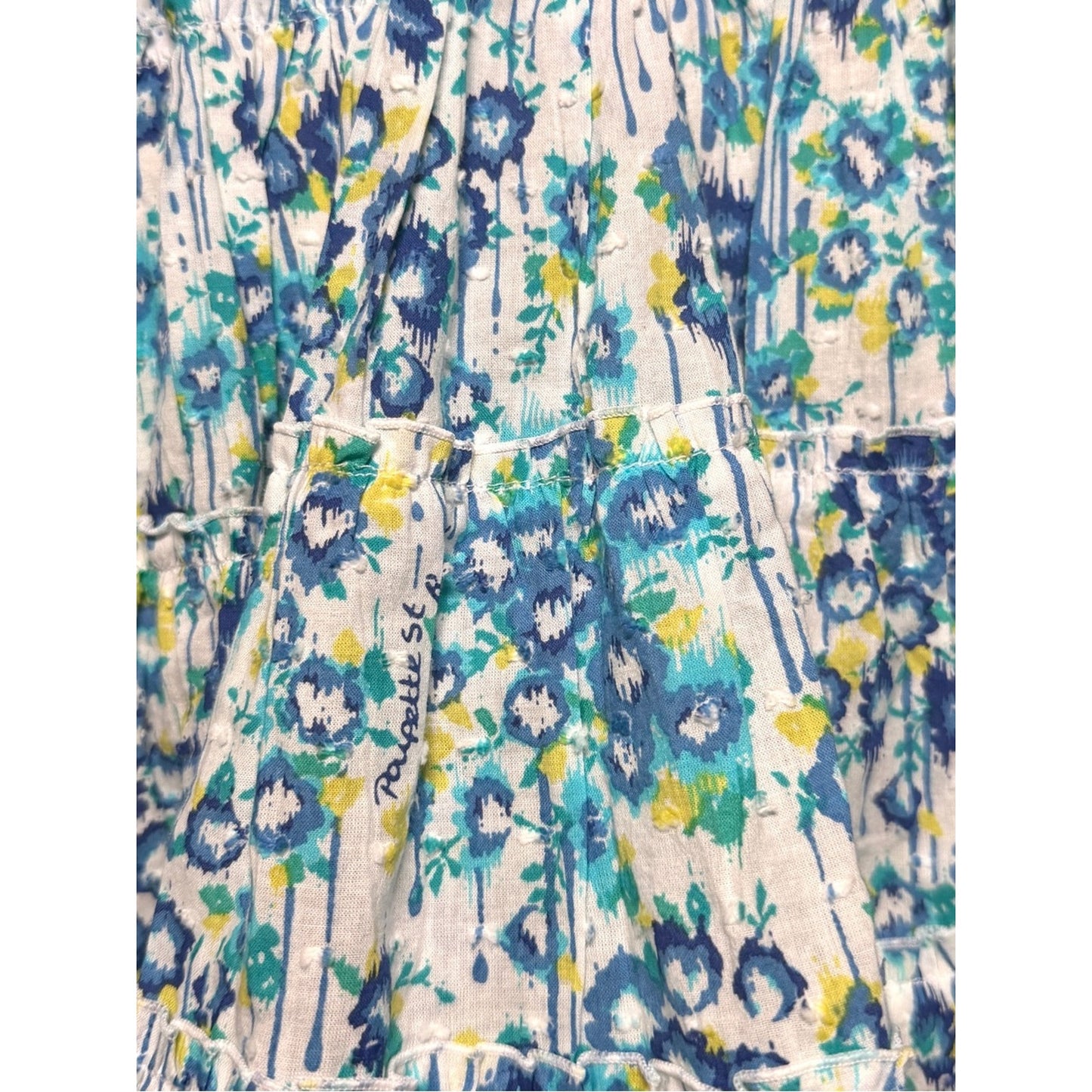 NWT Poupette St Barth Soledad Blue Aquarelle Cotton Plumeti Mini Dress M