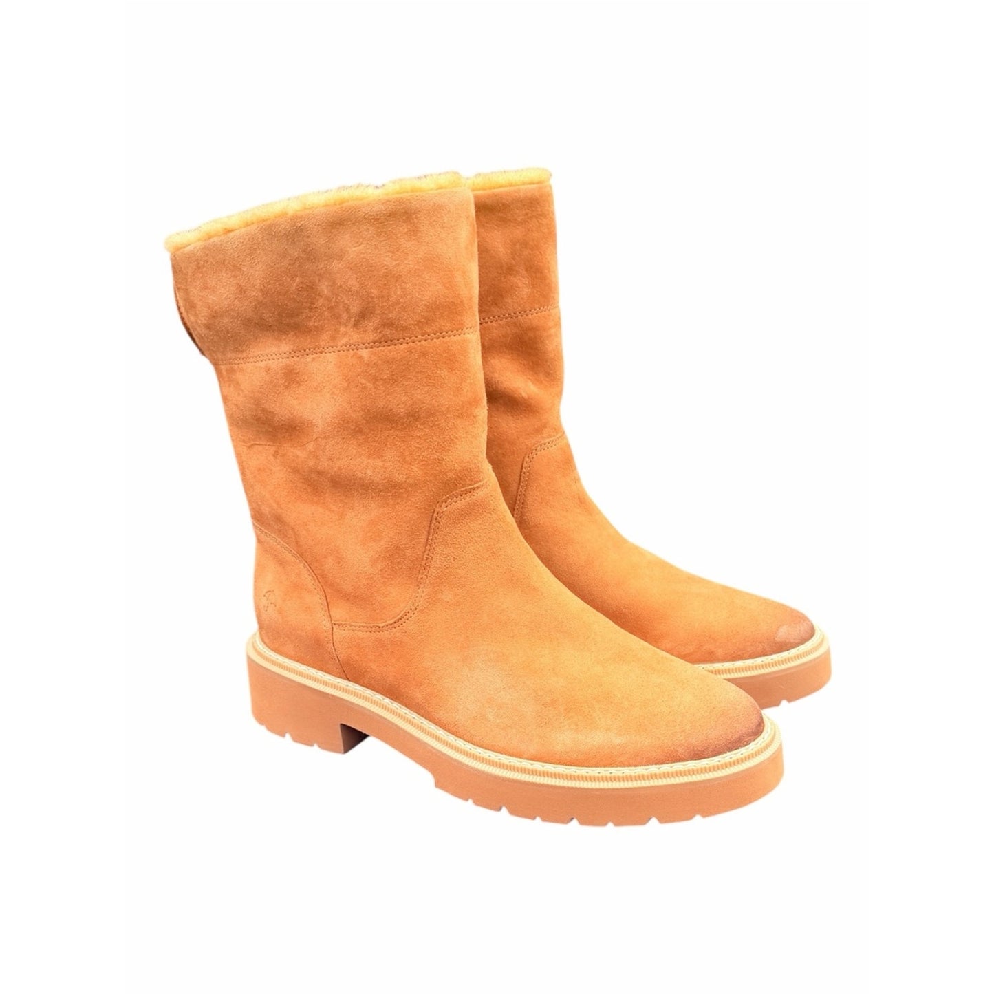 Naturalizer Sense Water Repellent Suede Faux Fur Boots Golden Caramel Size 9 NIB