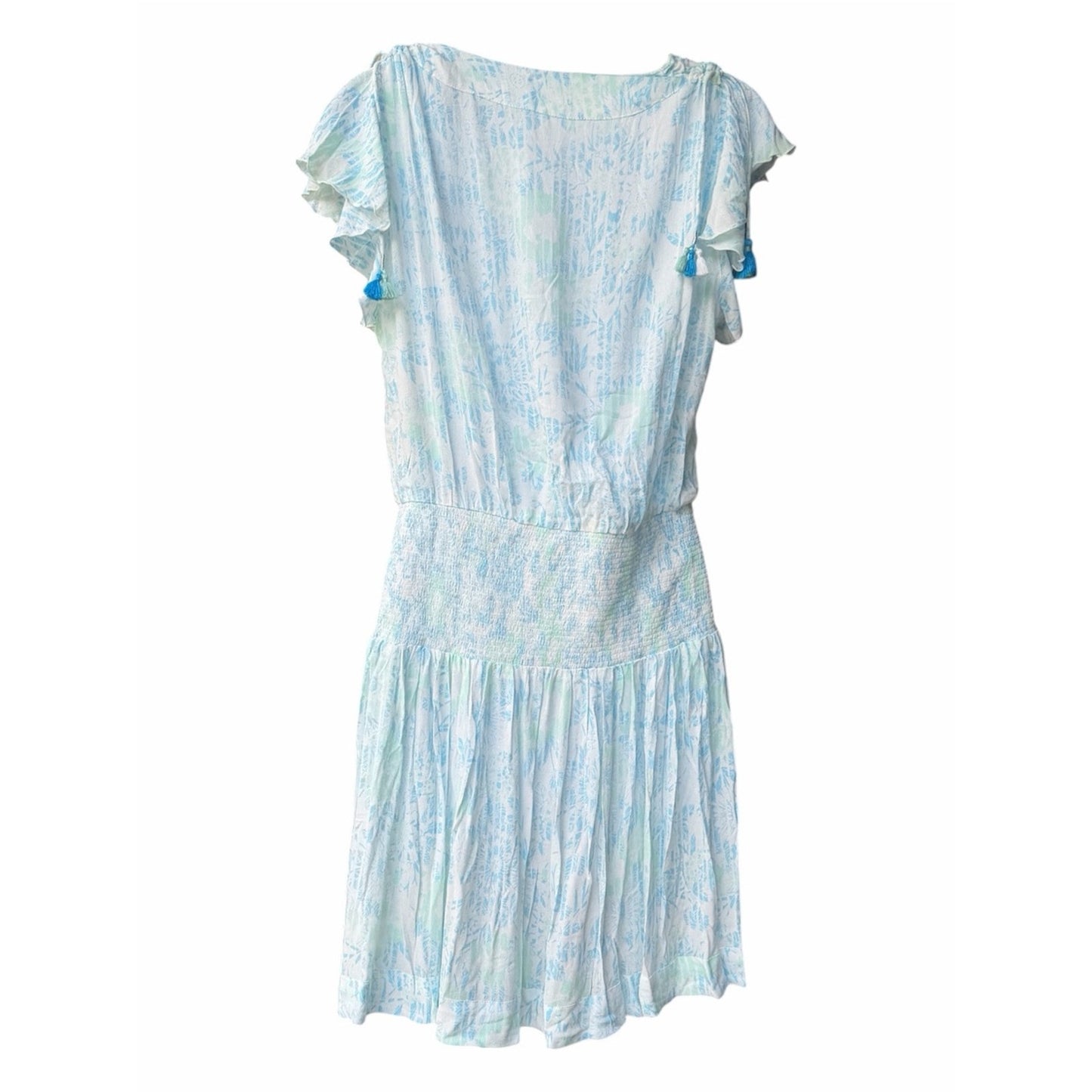 Poupette St Barth Rachel Smocked Mini Dress Sky Blue Breeze Blue Resort NWT L