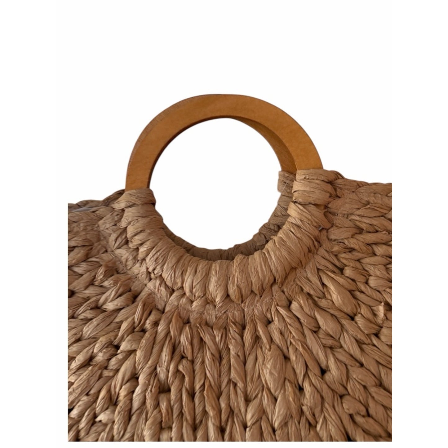Style & Co Straw Beaded Tote Wooden Handle Crossbody Beach Boho Summer Bag