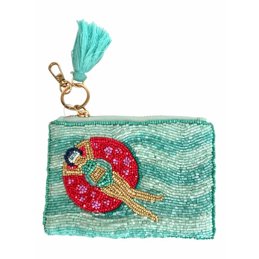 Beaded Coin Purse Mini Clutch Wristlet Style Zip Tassel Bag Coquette Girl NWT