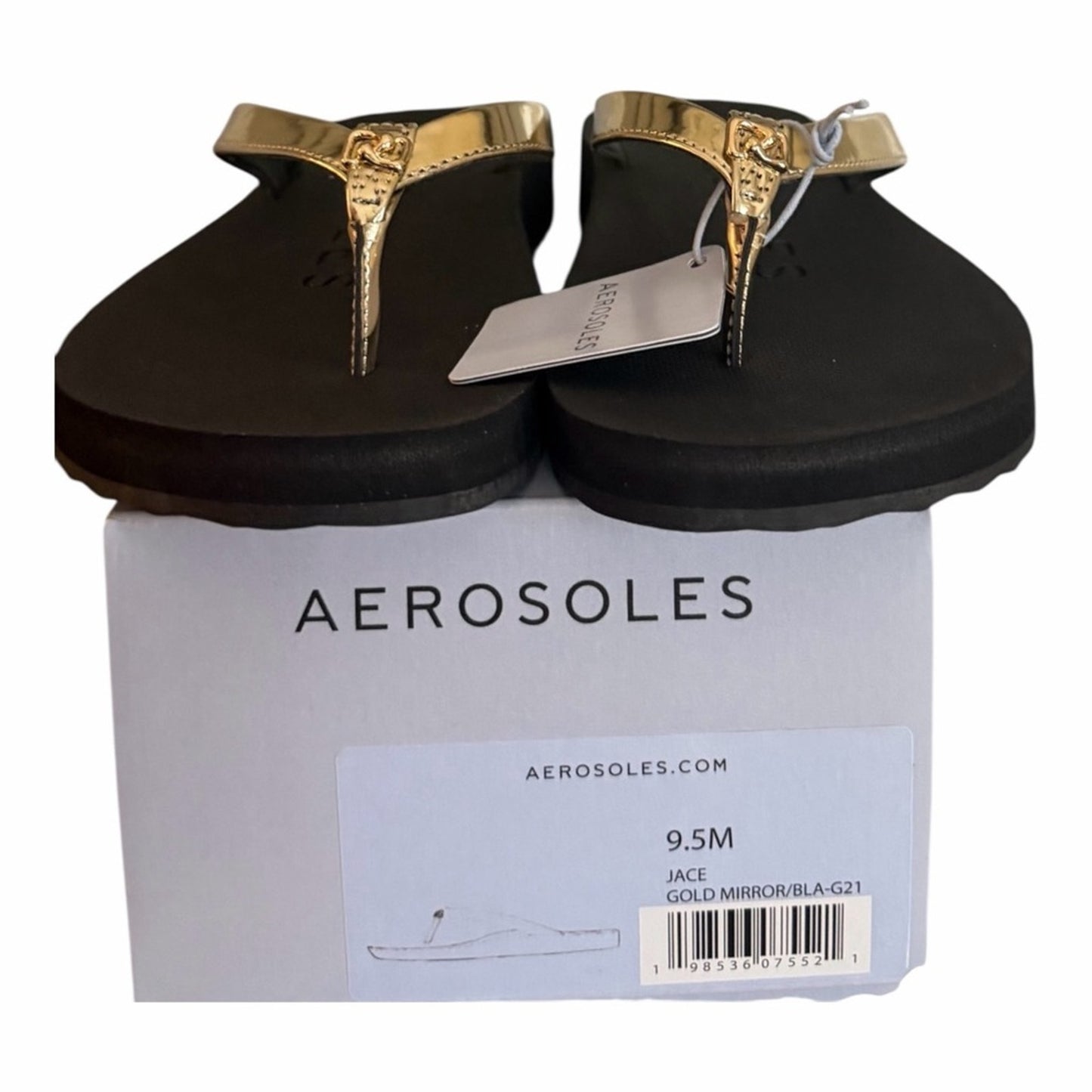 Aerosoles Jace Gold Mirror Flip Flop Sandals 9.5M Comfort Thong NWT