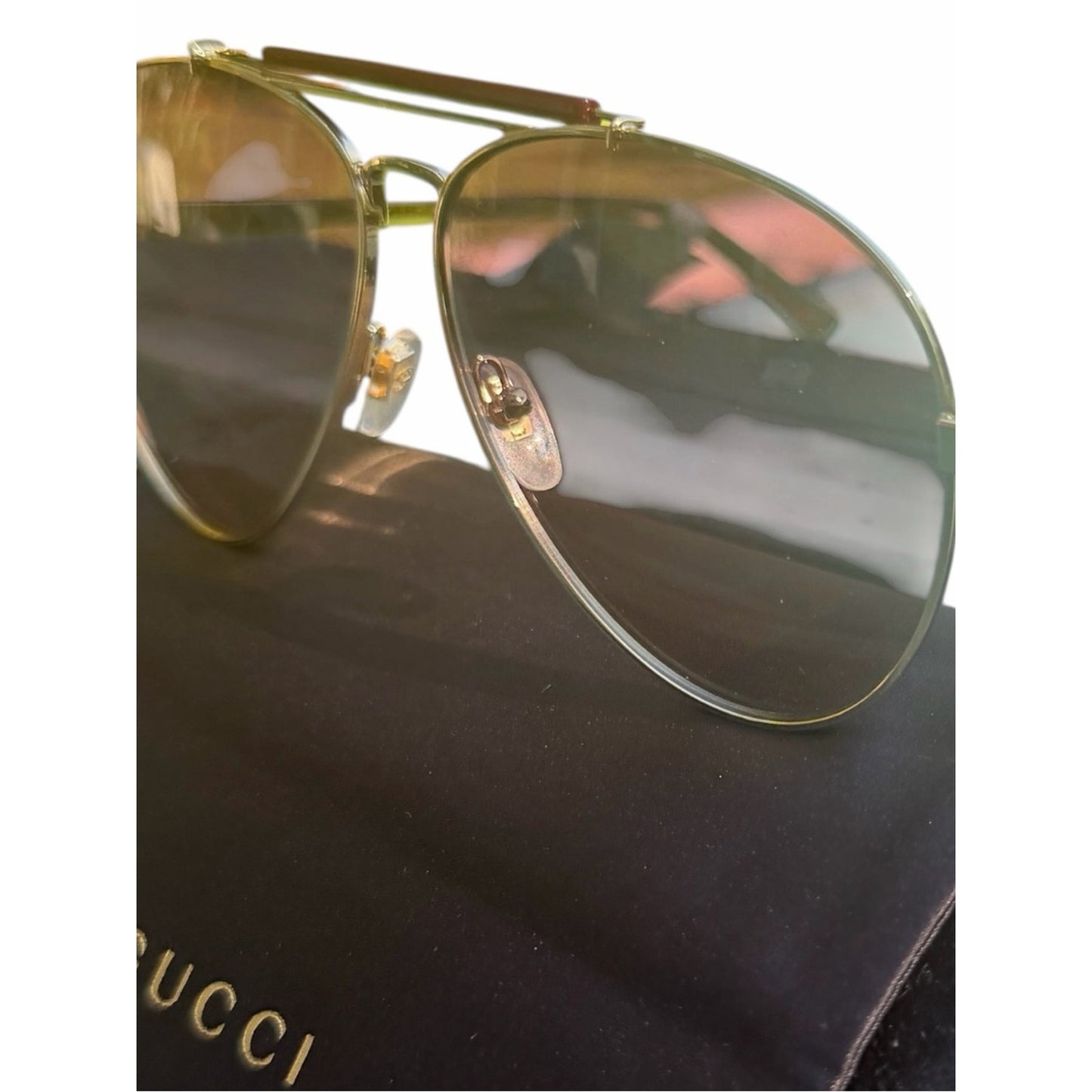NWT Gucci GG1287S Gold Aviator Sunglasses 57□16-150 MSRP $505 Complete Set