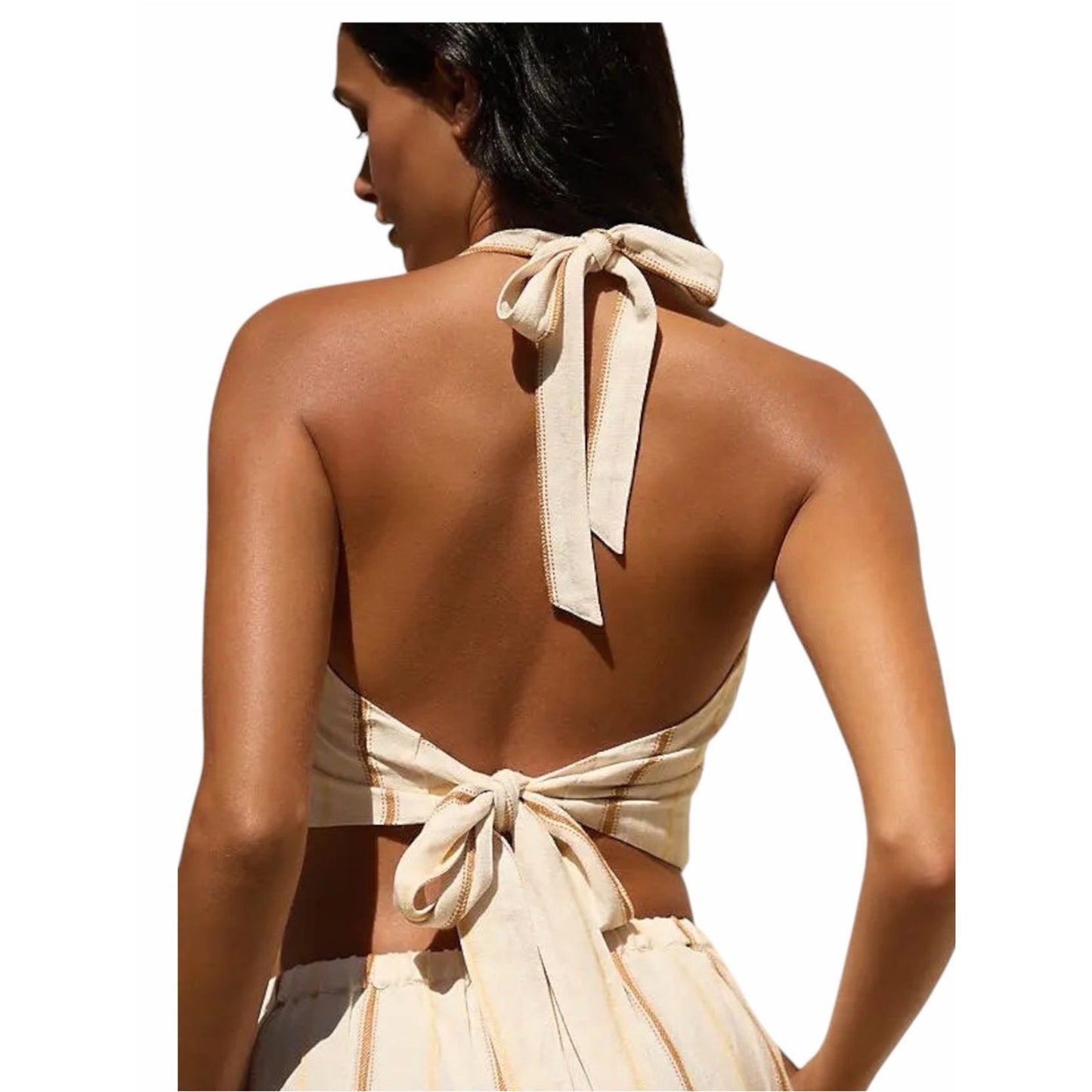 L*Space Beach House Vest NWT Medium Backless Halter Linen Blend Tie Crop Top