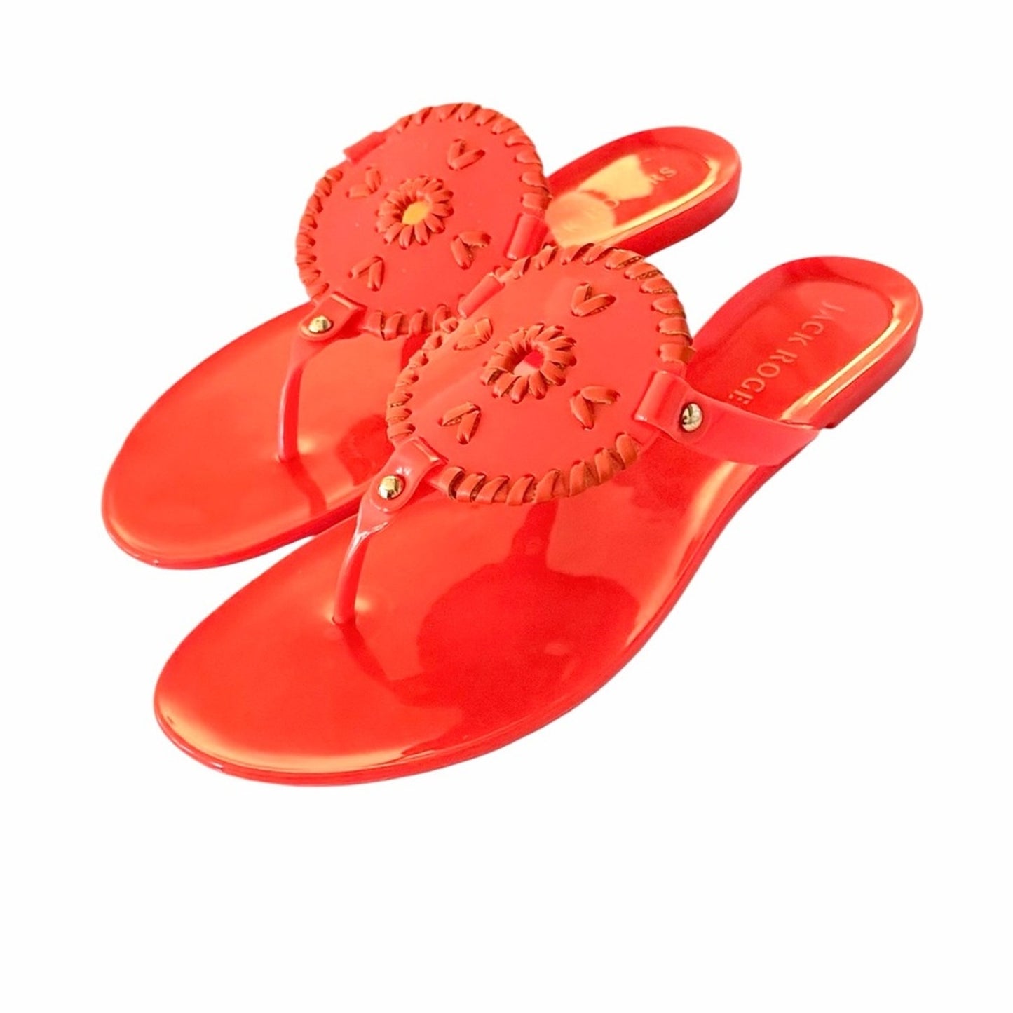 Jack Rogers Collins Jelly Sandals Coral PVC Medallion Flip Flops Size 10 NIB