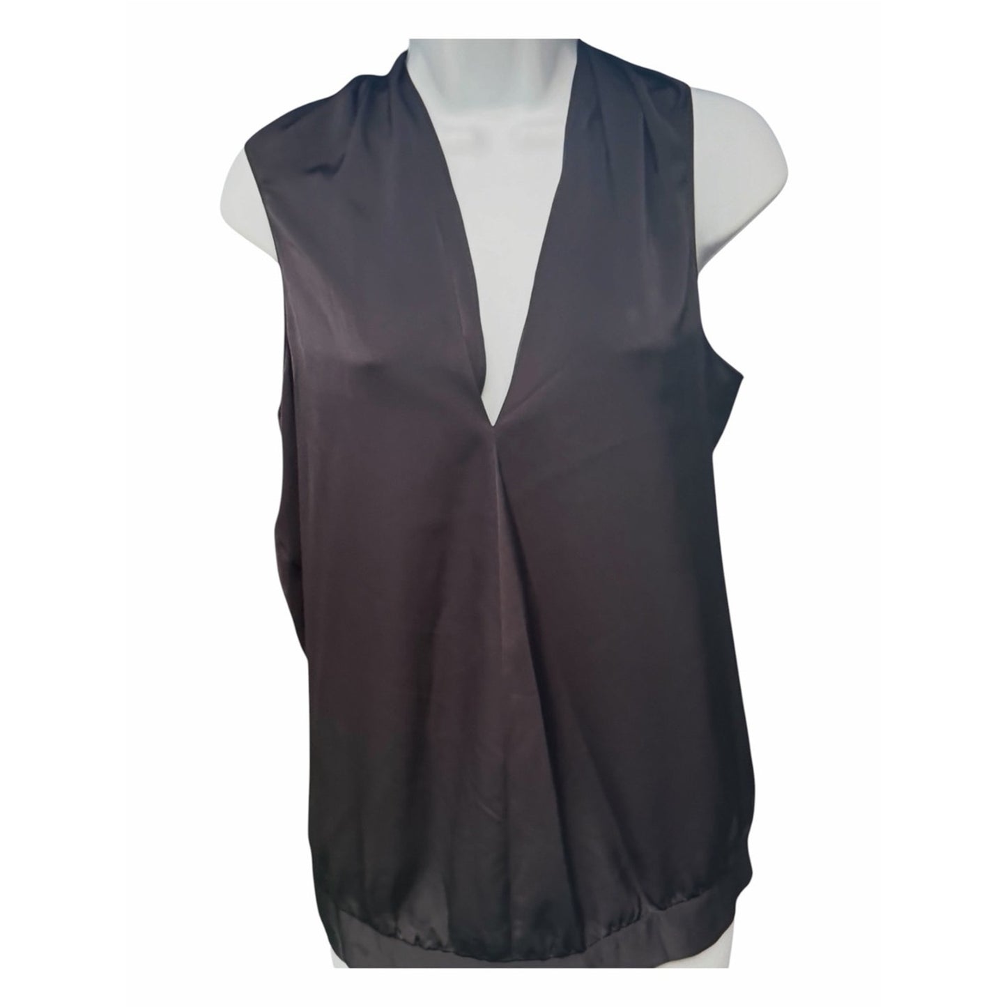 NWT Ramy Brook Jilly Black Satin Charmeuse Sleeveless V-Neck Blouse Small