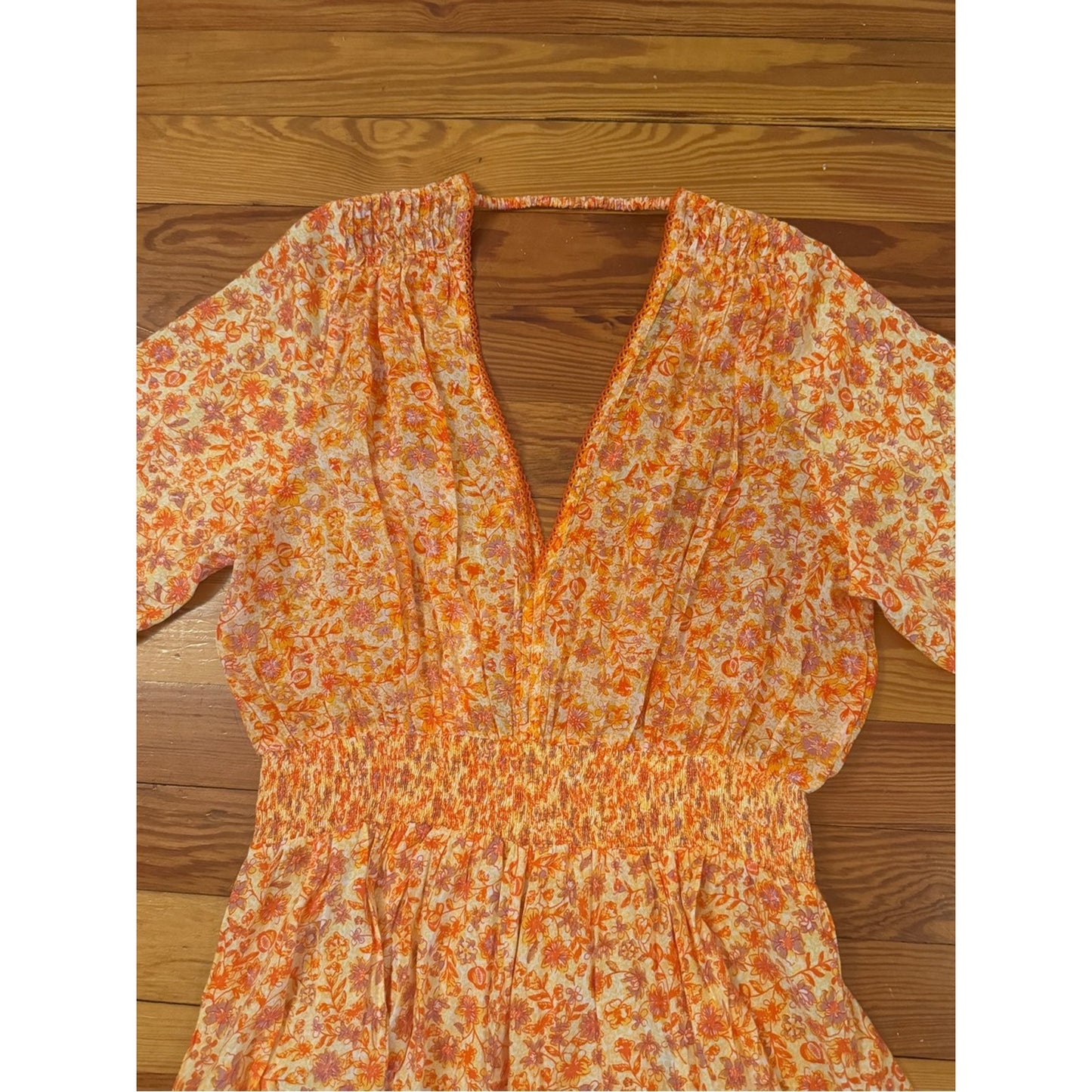 Poupette St Barth Annabelle V Orange Mayflower Floral Mini Dress M NWT