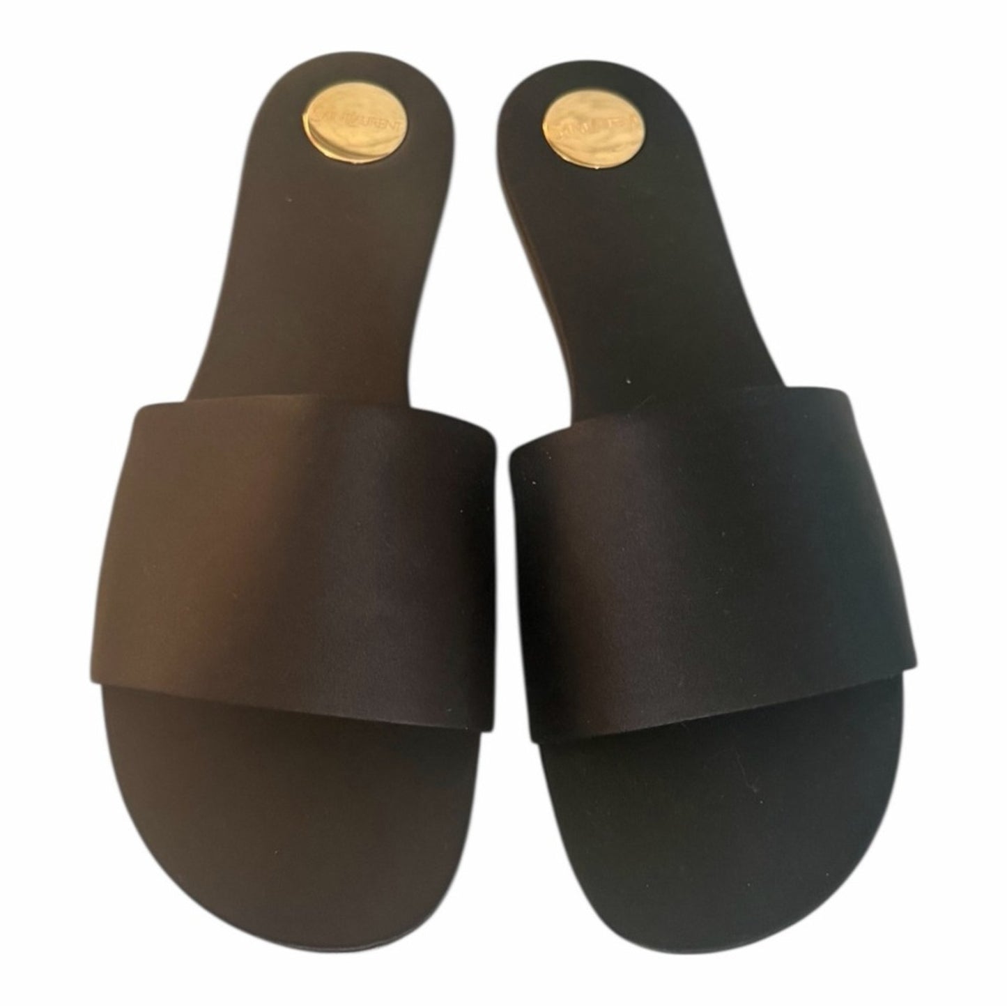 Saint Laurent Carlyle Flat Slide Sandals Black Nero Gold Logo Size 41 /US 10 NIB