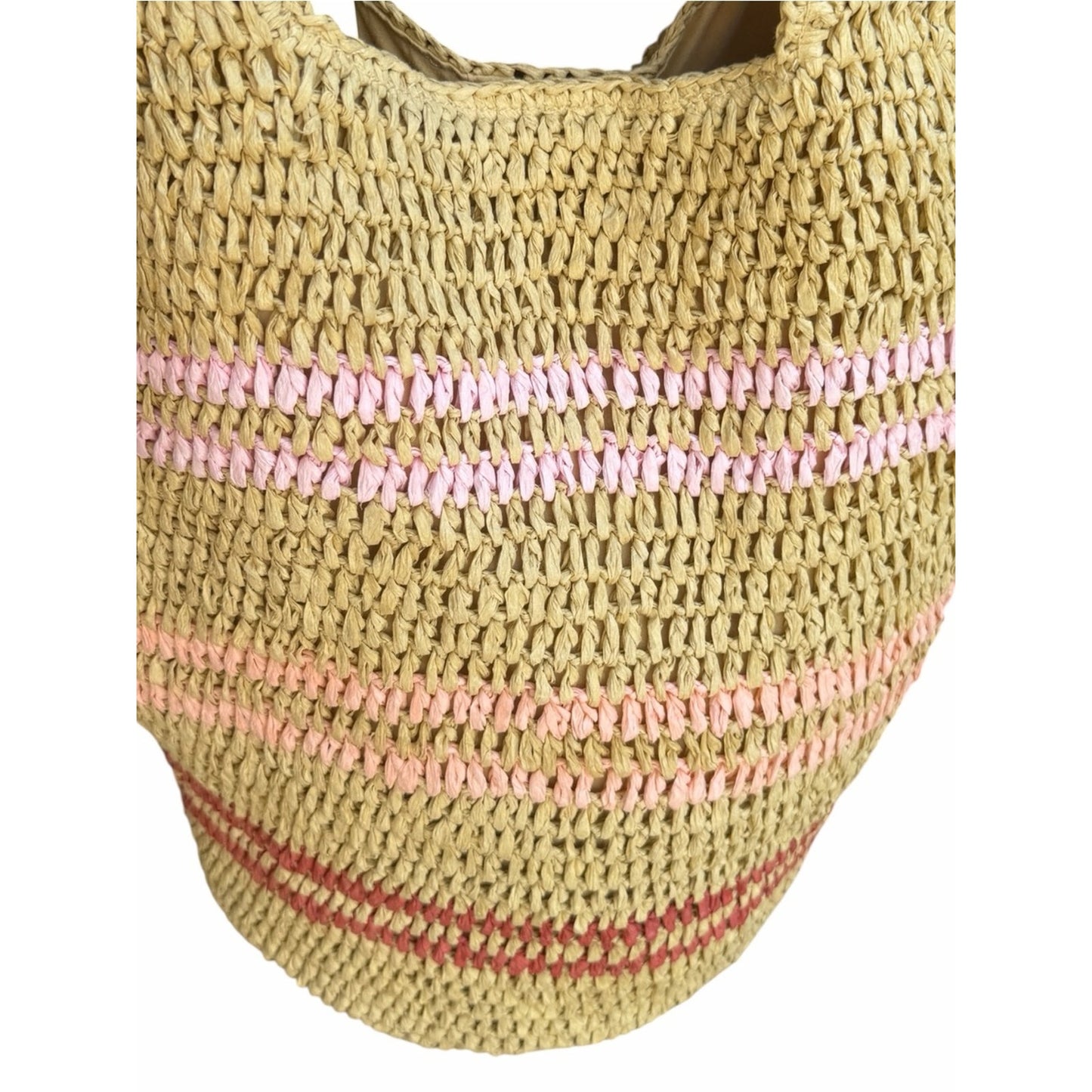 NWT Oversized Straw Beach Tote Pink Stripe Coastal Grandma Resort Bag