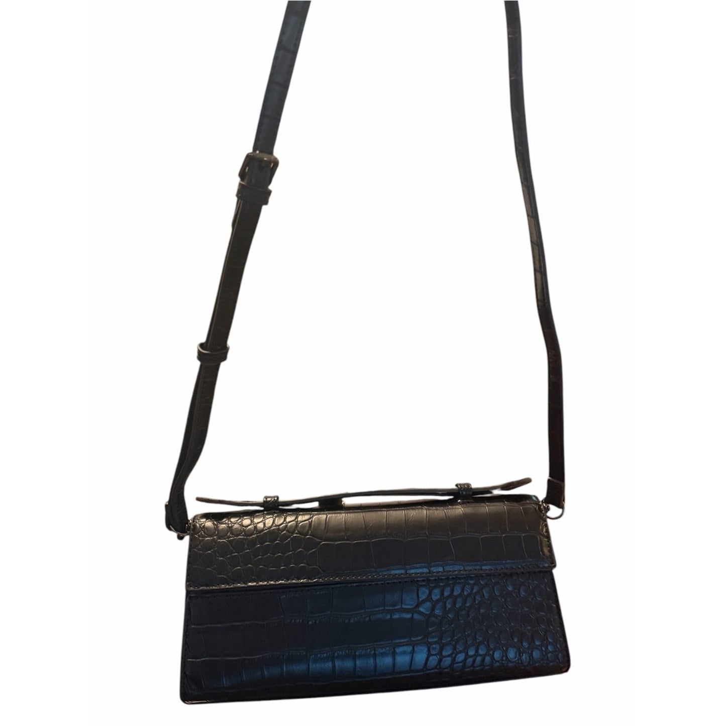 Aqua Black Croc Embossed East West Shoulder Bag Crossbody NWT