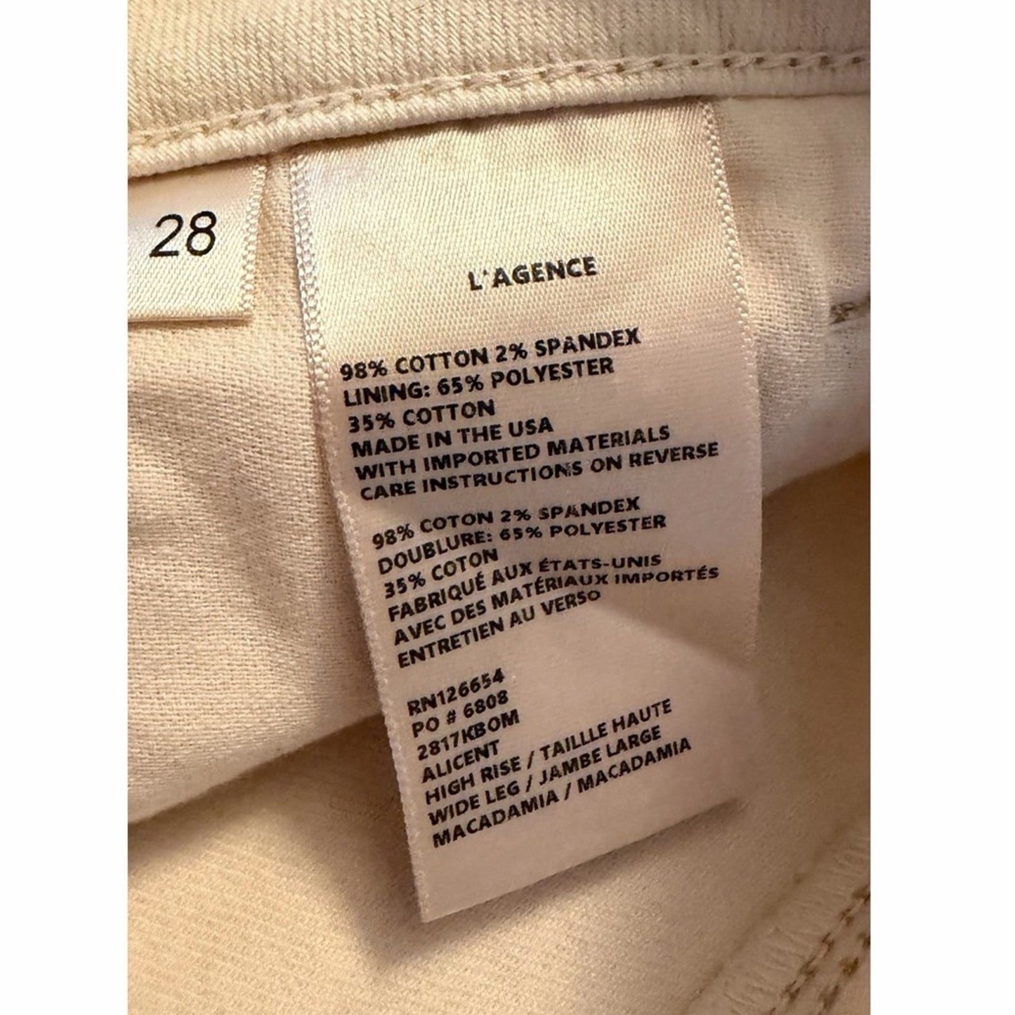 L’AGENCE Alicent Wide Leg Jeans Macadamia NWT Size 28 Quiet Luxury