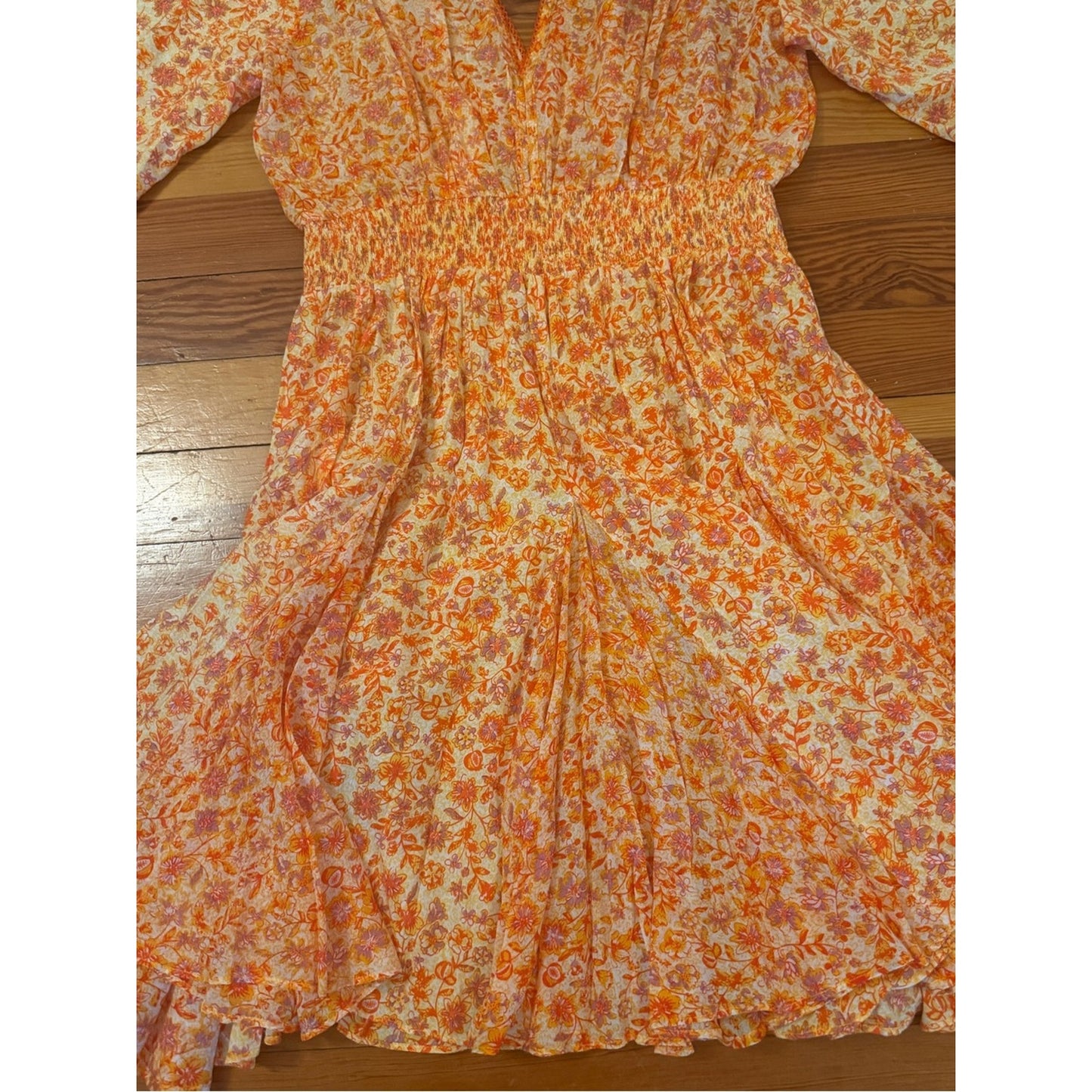 Poupette St Barth Annabelle V Orange Mayflower Floral Mini Dress M NWT