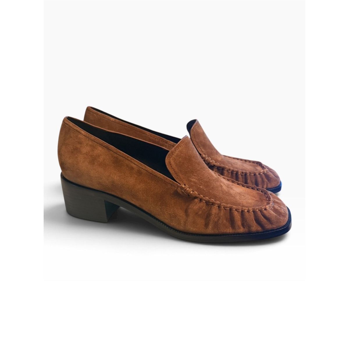 Vince Larose Suede Heeled Loafers Elm Wood Brown Women’s Size 10 NIB