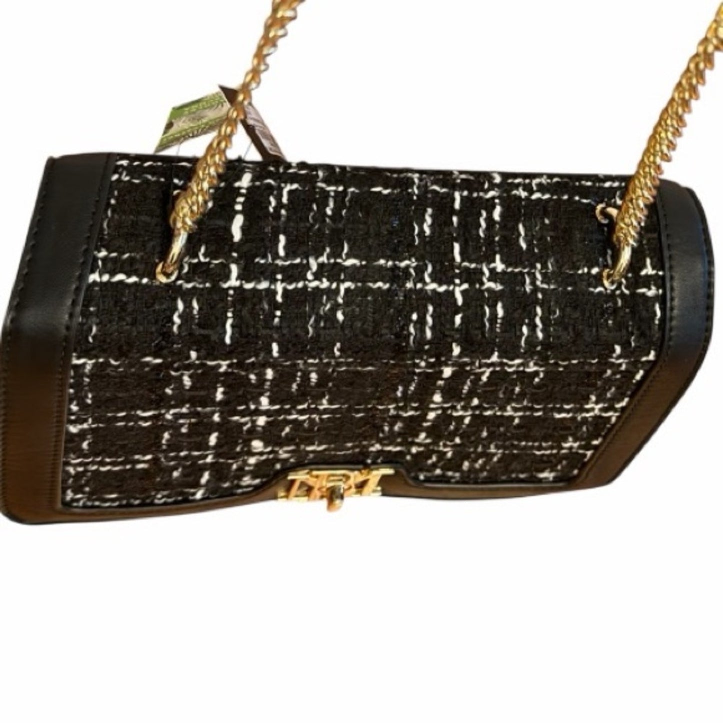 Badgley Mischka Wool Tweed Frame Crossbody Bag Black NWT