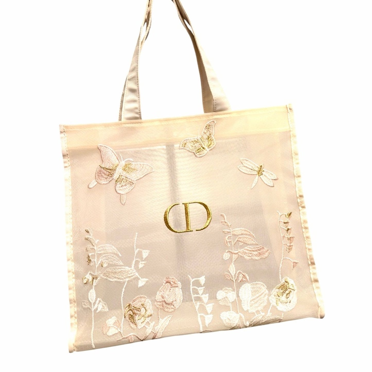Dior Butterfly Embroidered Tote Bag Floral Mesh NEW