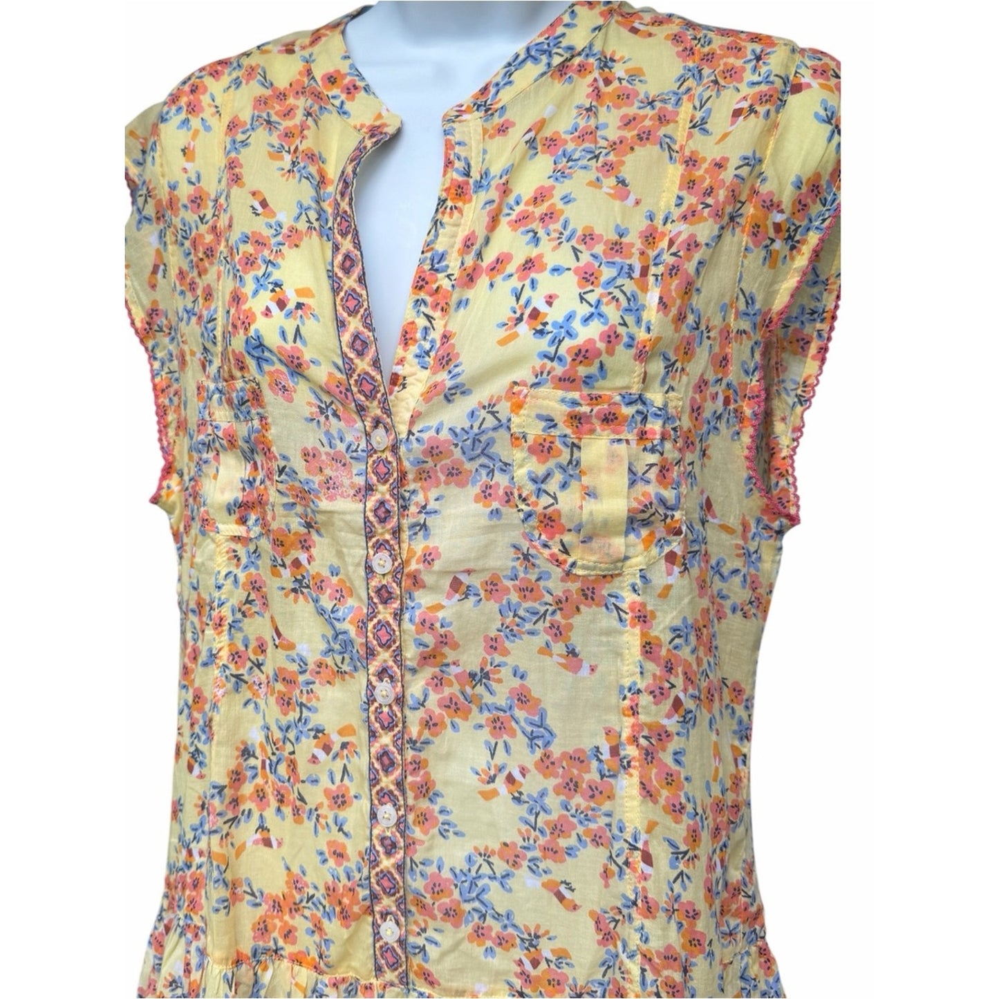 Poupette St. Barth Amora Drop Waist Cotton Mini Dress NWT Yellow Kookoo Bird M