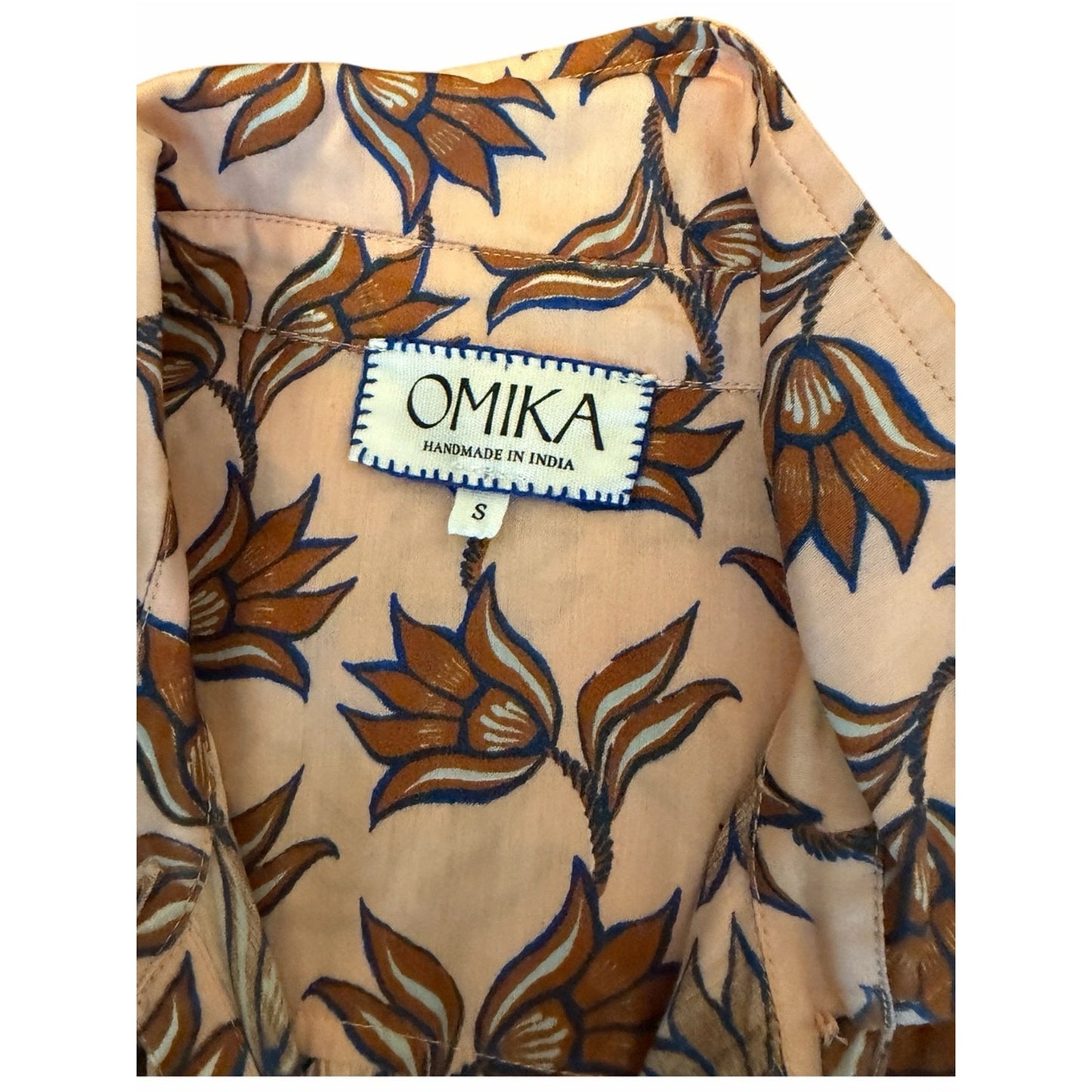 OMIKA Handmade Floral Button Front Maxi Dress Boho Anthropologie Style Small